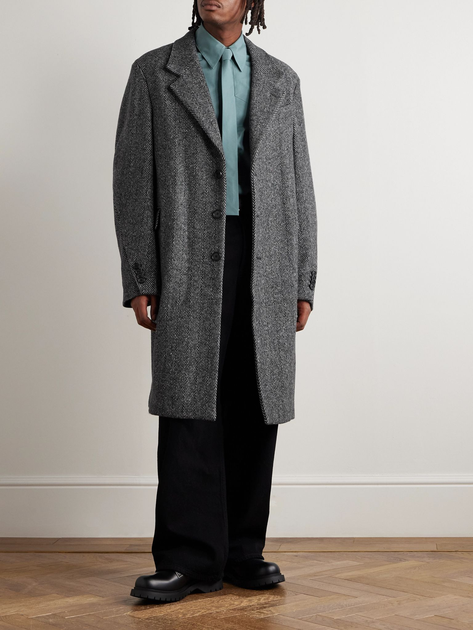 Herringbone Wool-Blend Coat Gray - 2