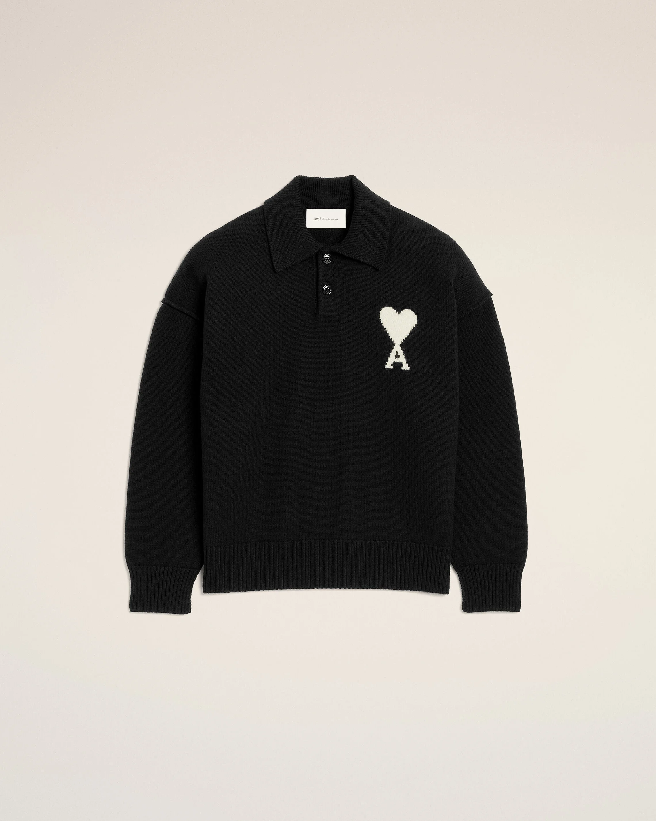BLACK WOOL POLO WITH AMI DE COEUR - 1