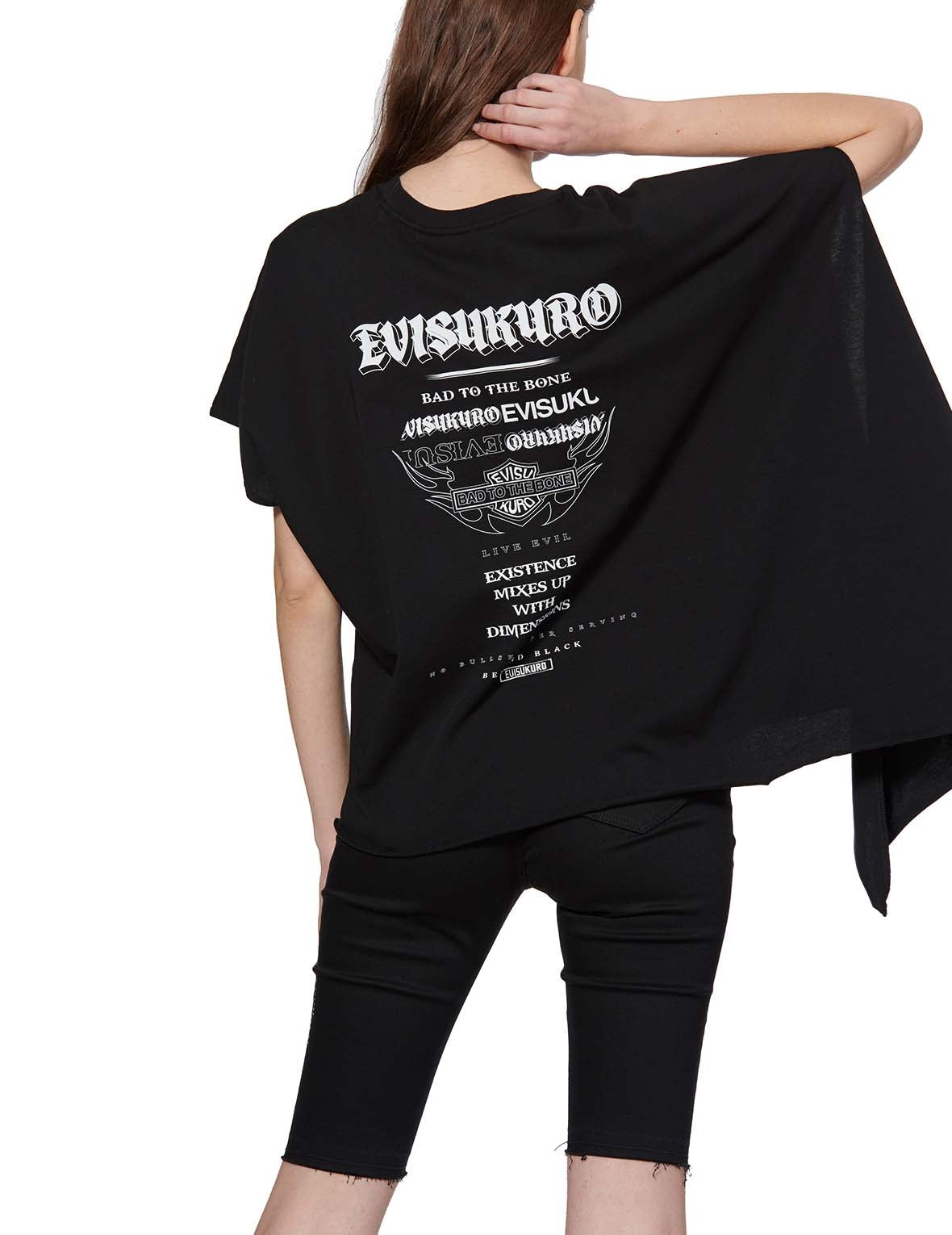 Slogan Print Asymmetric Sleeve T-shirt - 5