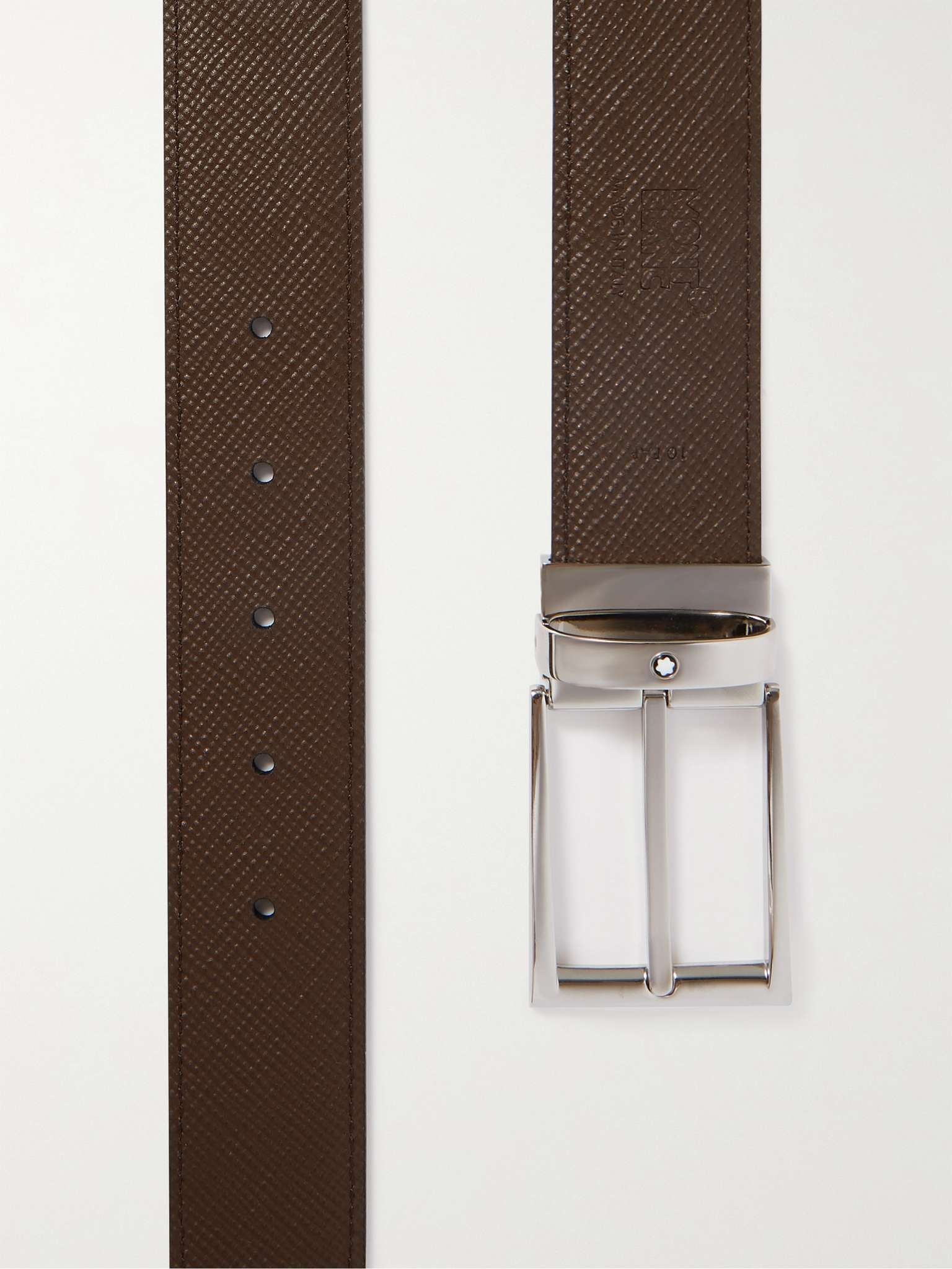 3.5cm Reversible Textured-Leather Belt - 4