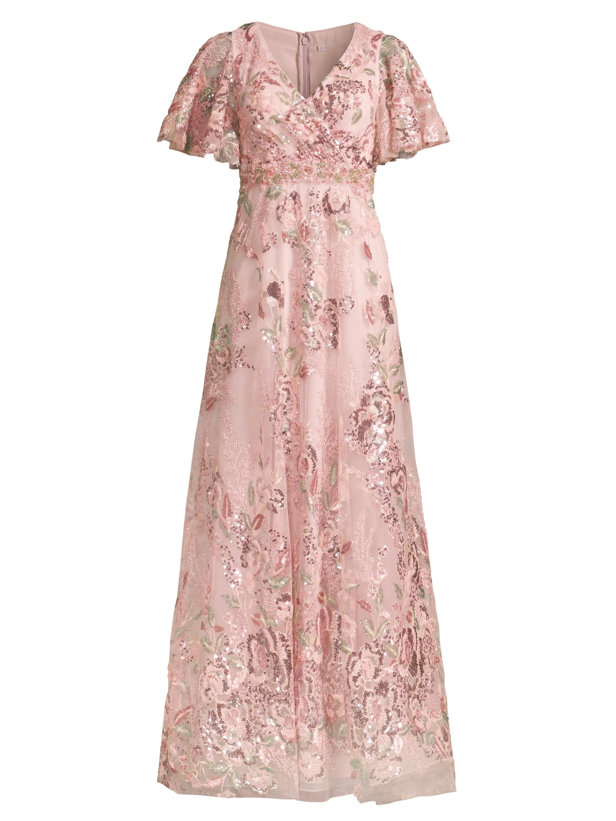 Women's Flutter Sleeve Floral Gown - Rose Pink - 1