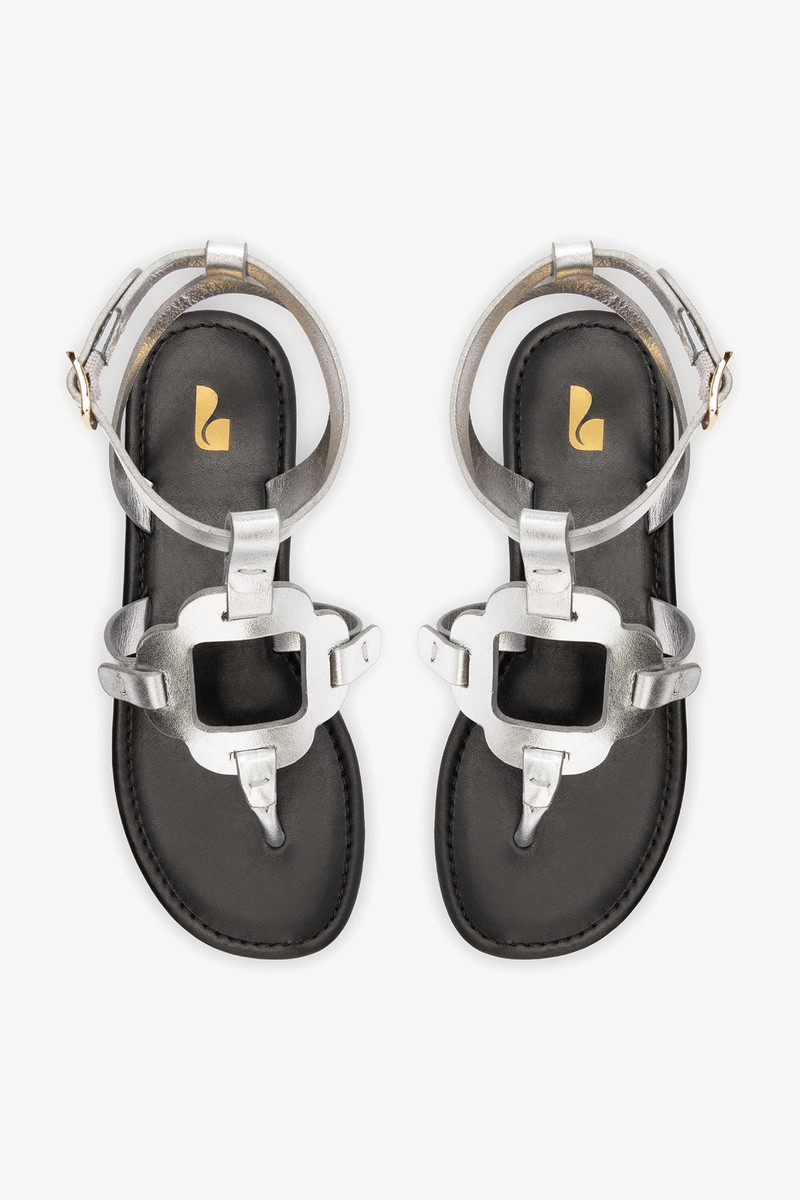 Margherita Sandal In Metallic Silver Leather 6