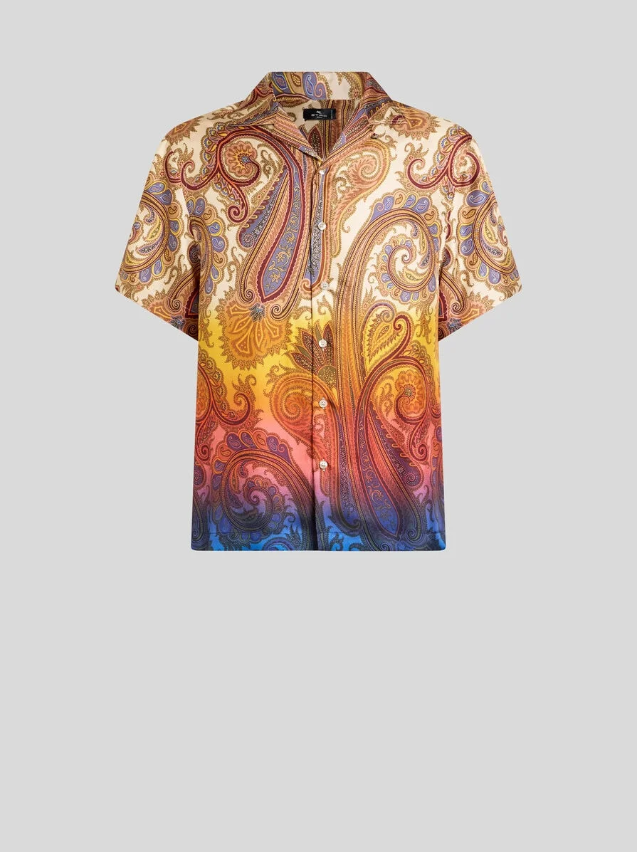 SILK BOWLING SHIRT WITH PLACED DEGRADÉ PAISLEY PRINT - 1