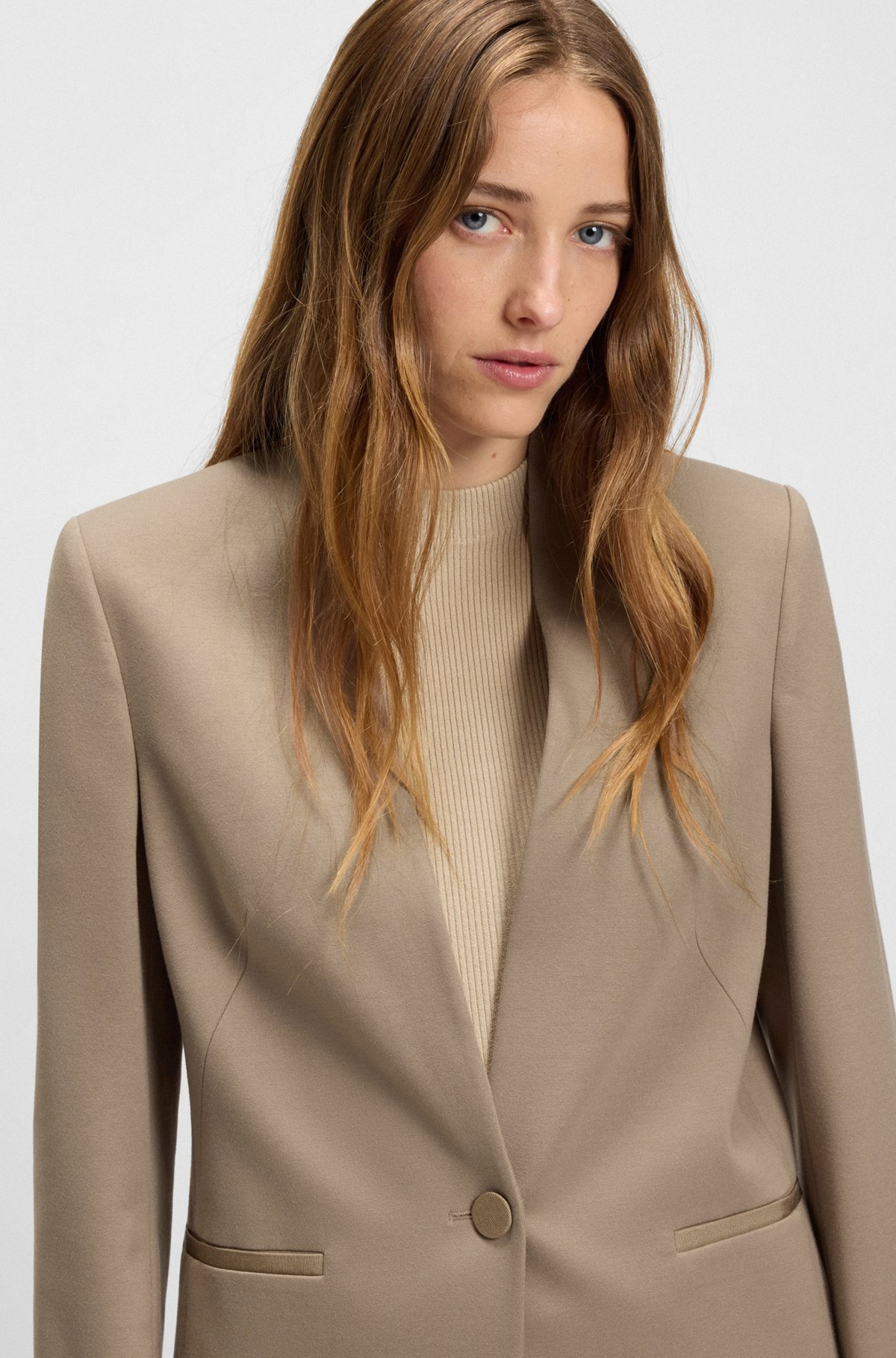 COLLARLESS REGULAR-FIT BLAZER WITH HARDWARE BUTTON - 5
