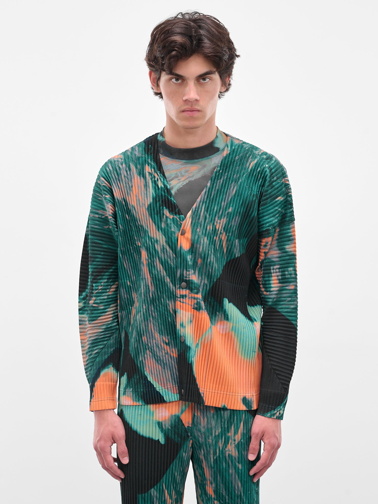 Green Agate Pleated Cardigan - 1