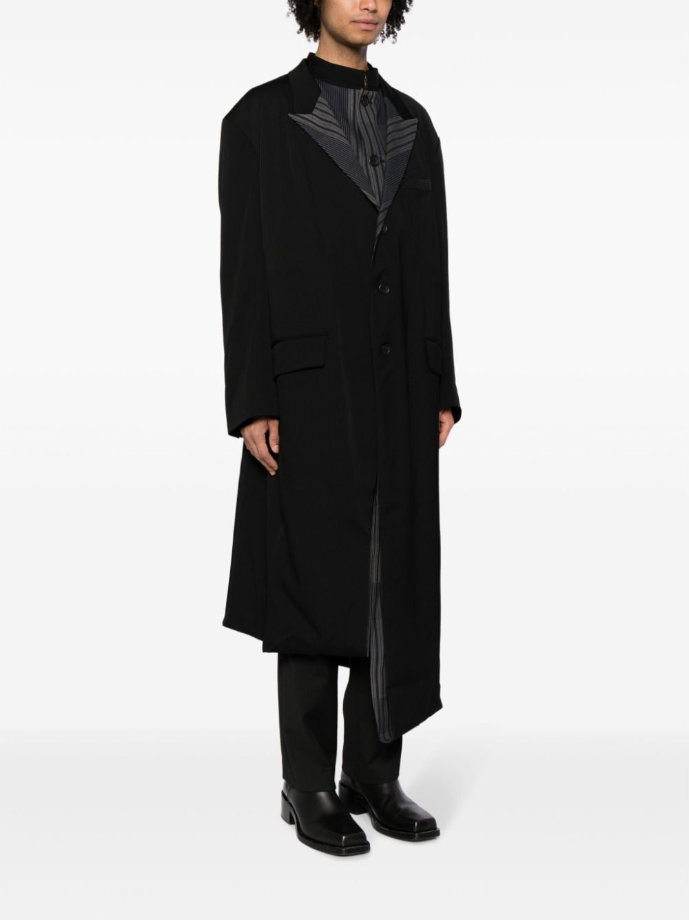 asymmetric striped-lining wool coat - 3