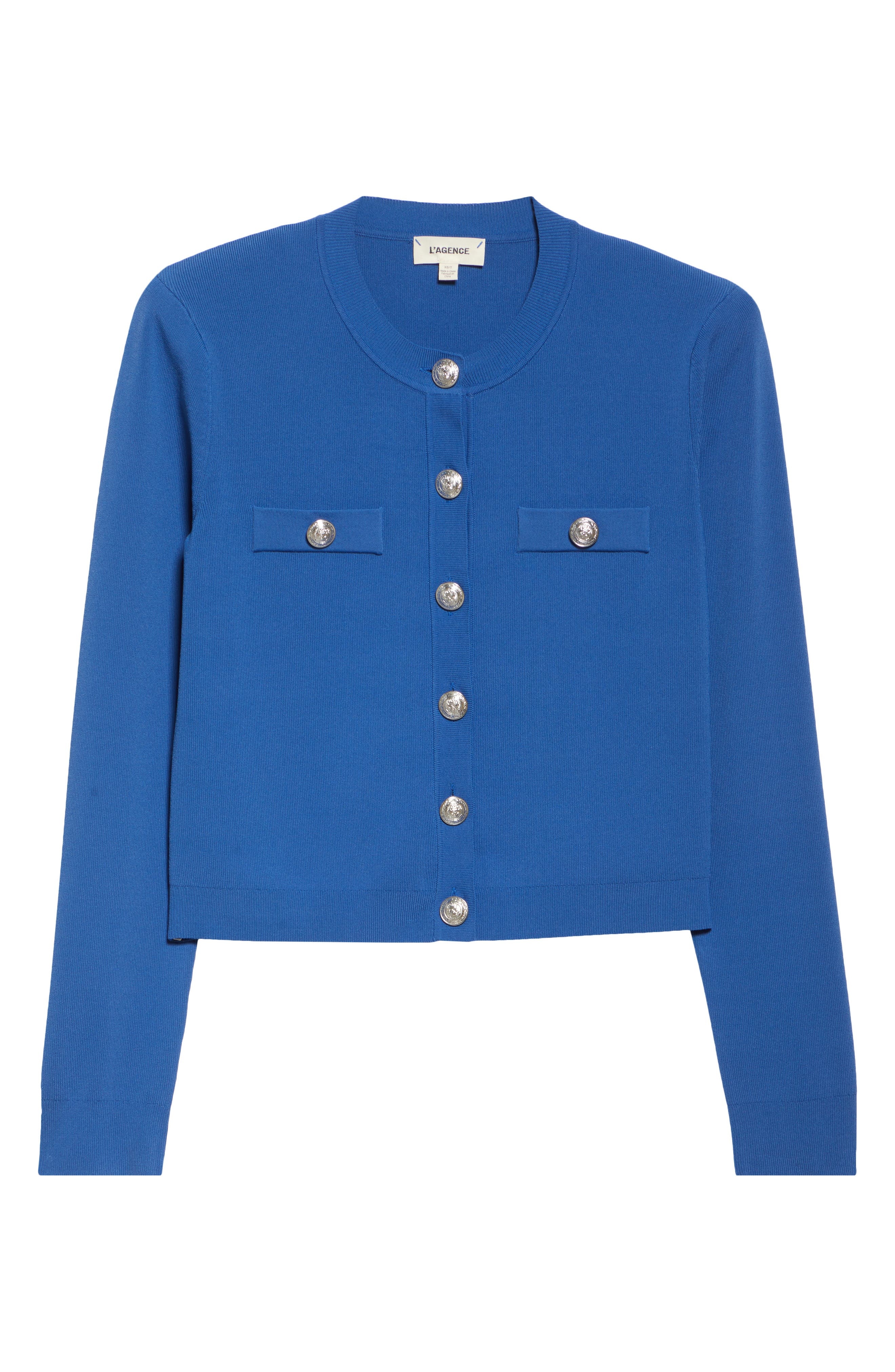 L'AGENCE Toulouse Crewneck Crop Cardigan in Bay Blue/Nickel at Nordstrom - 5