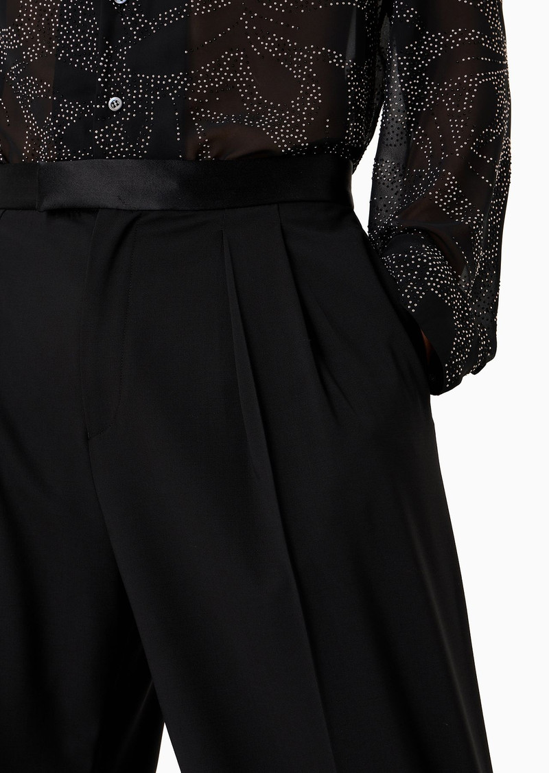 Virgin-wool two-way stretch canvas trousers with godet pleats 6