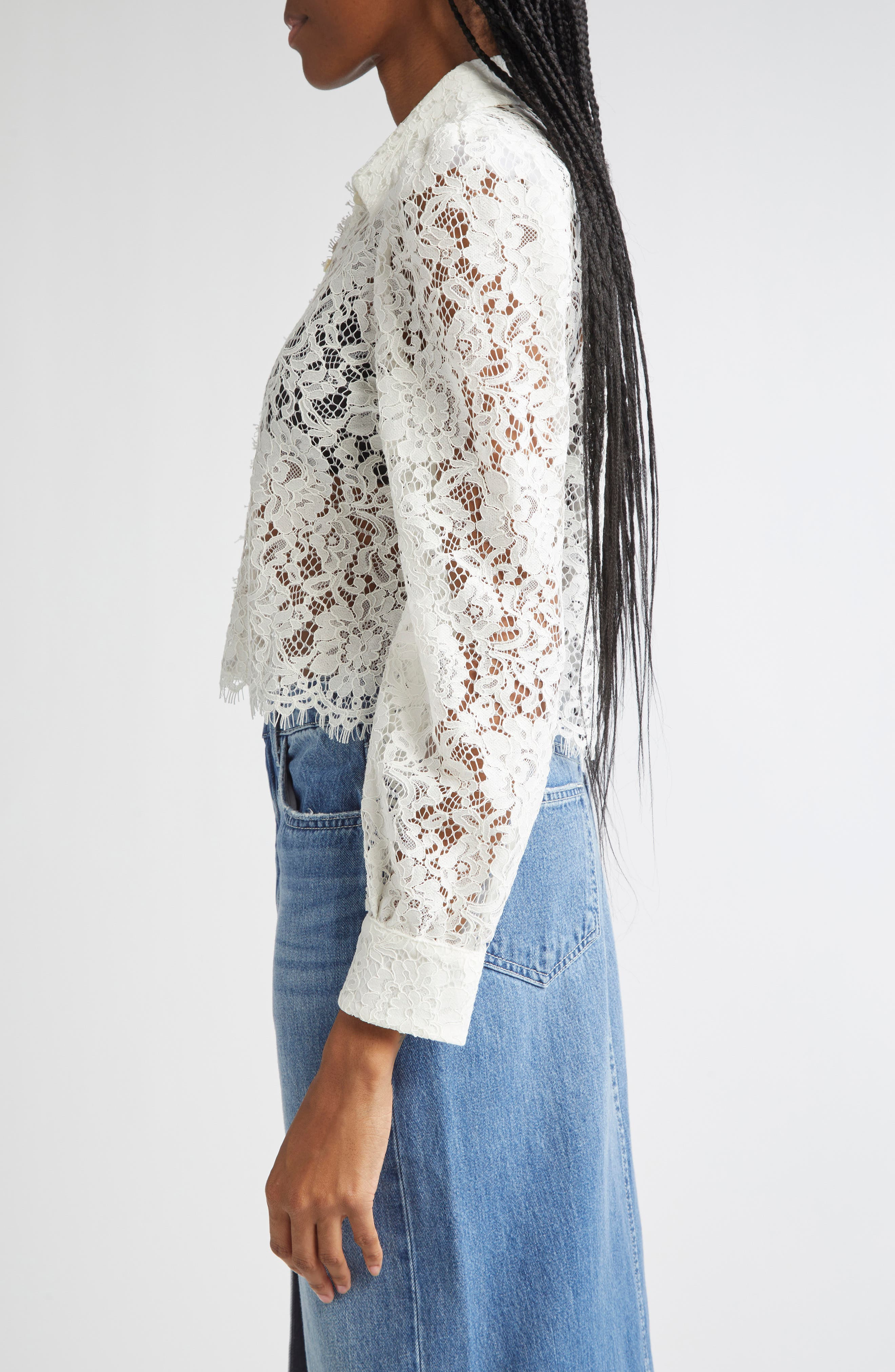 L'AGENCE Anita Lace Shirt in Ivory at Nordstrom - 3