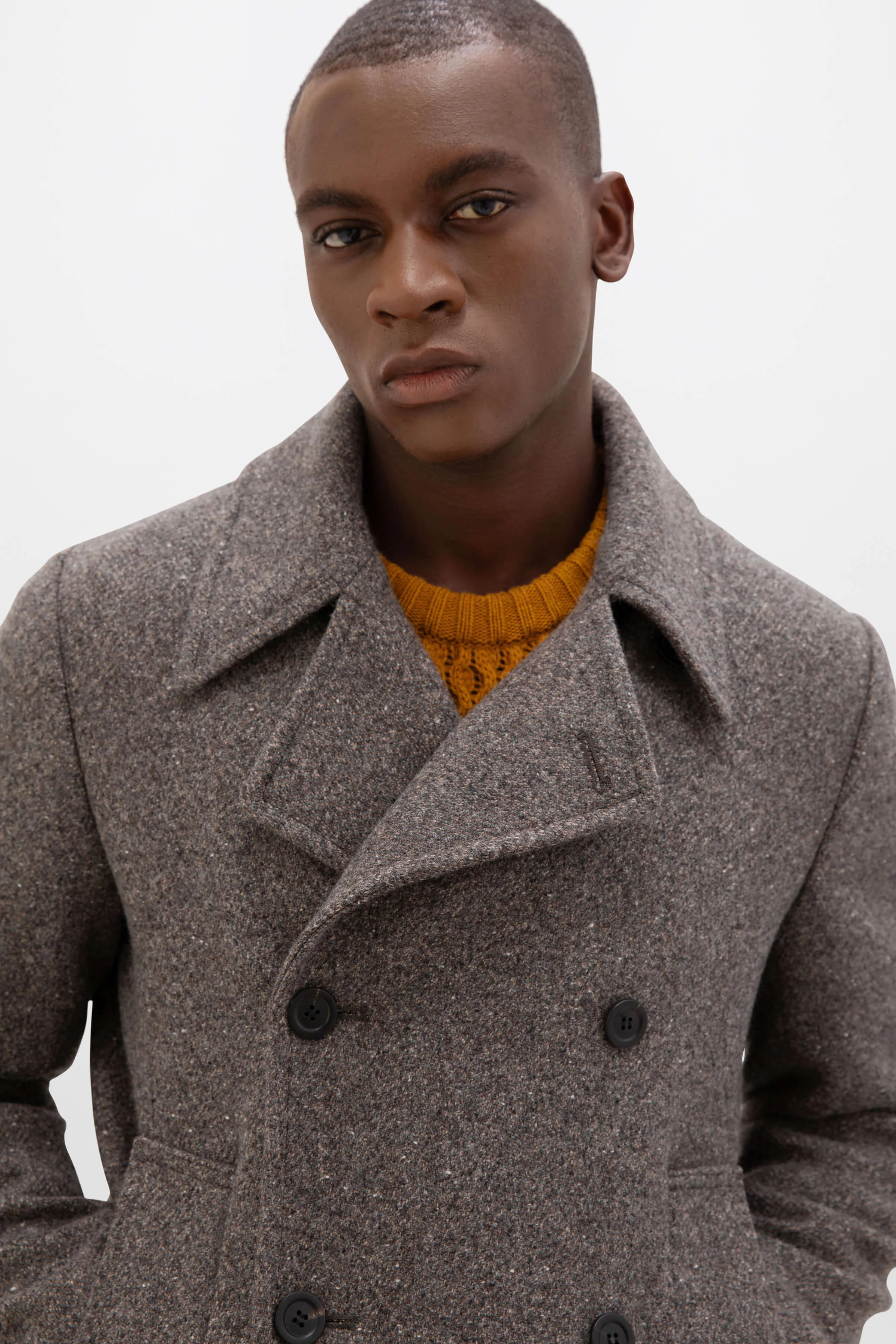 Charcoal Herringbone Pea Coat - 1