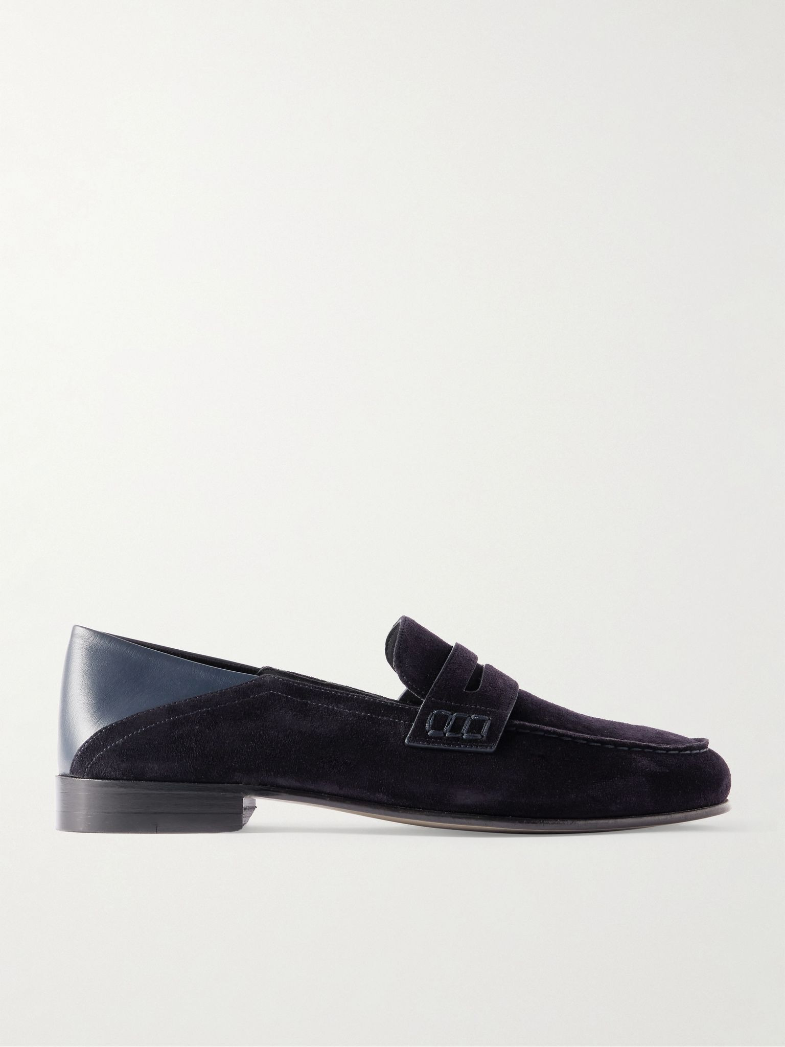 Plymouth Collapsible-Heel Suede and Leather Penny Loafers Navy - 1
