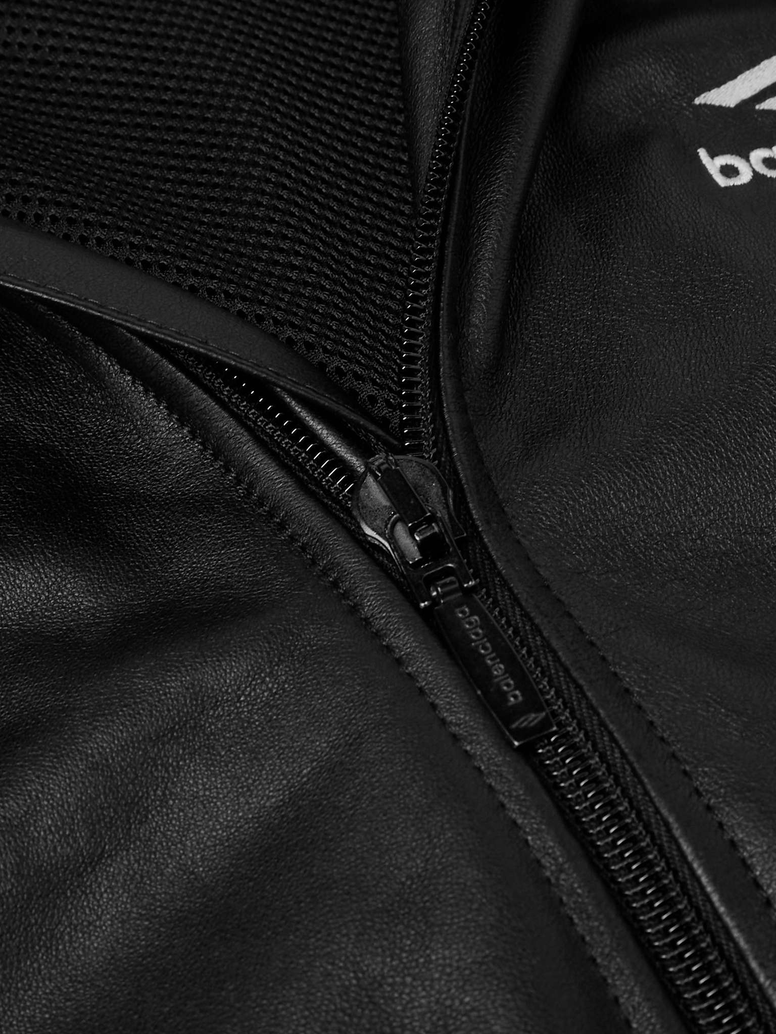 Logo-Embroidered Leather Track Jacket