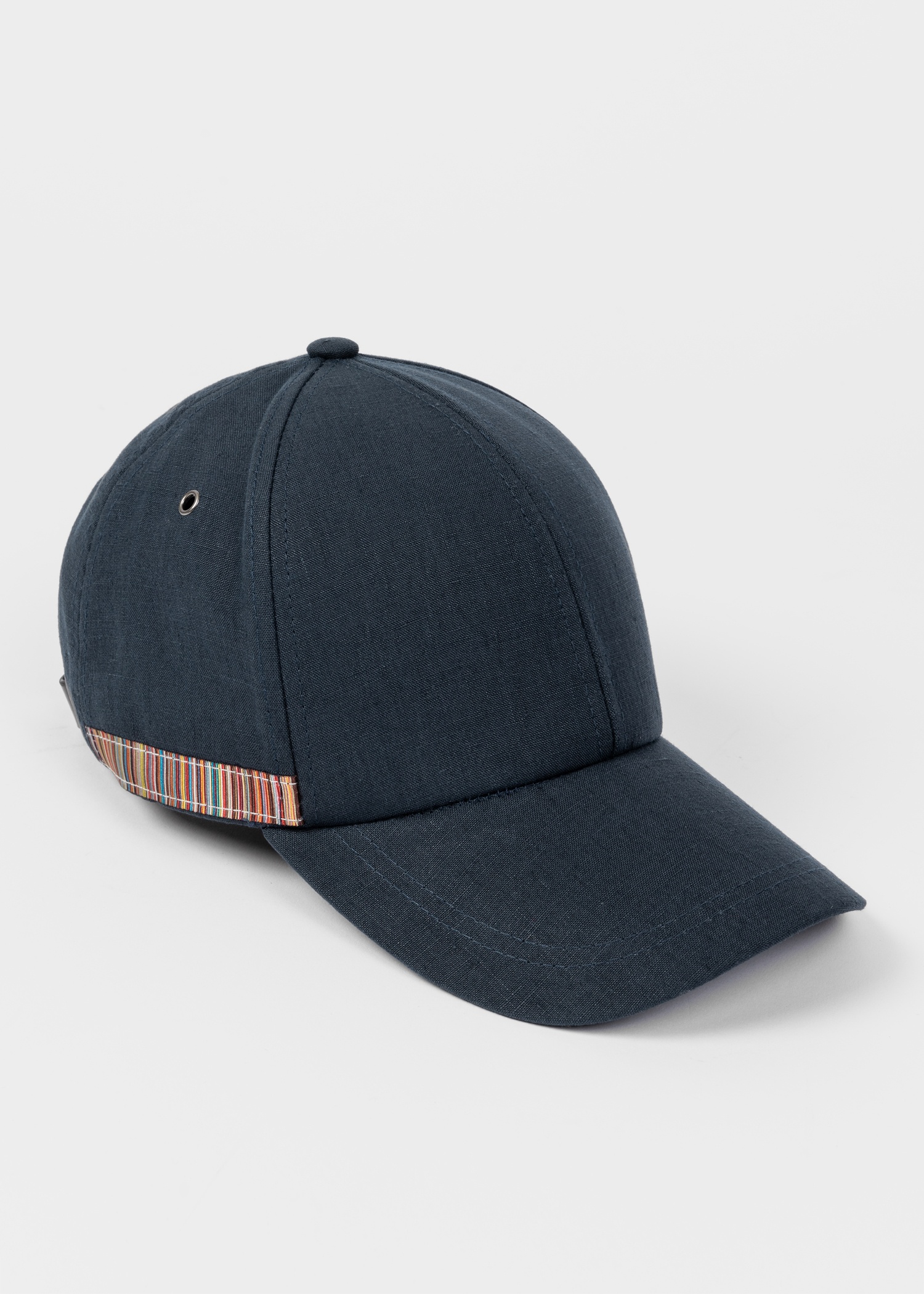 Dark Navy Linen Signature Stripe Trim Cap - 2