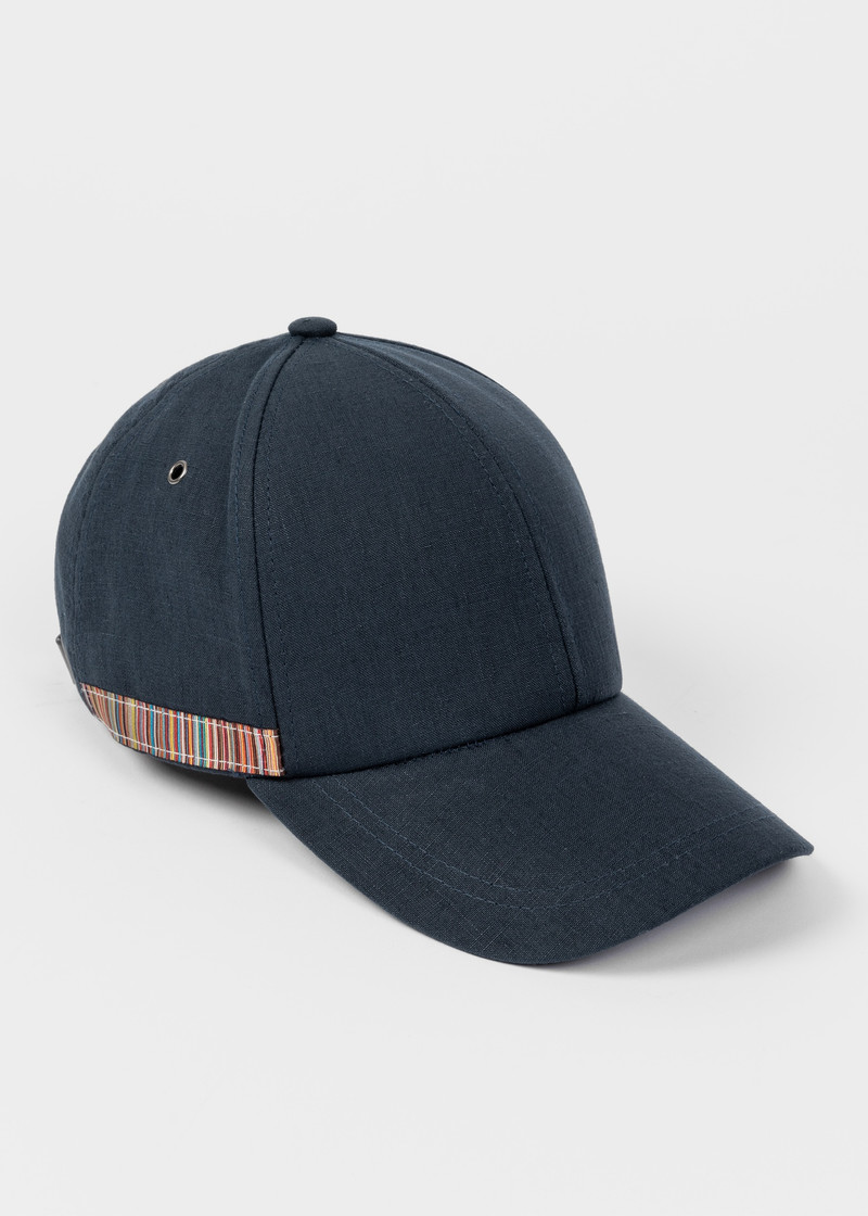Paul Smith Dark Navy Linen Signature Stripe Trim Cap outlook