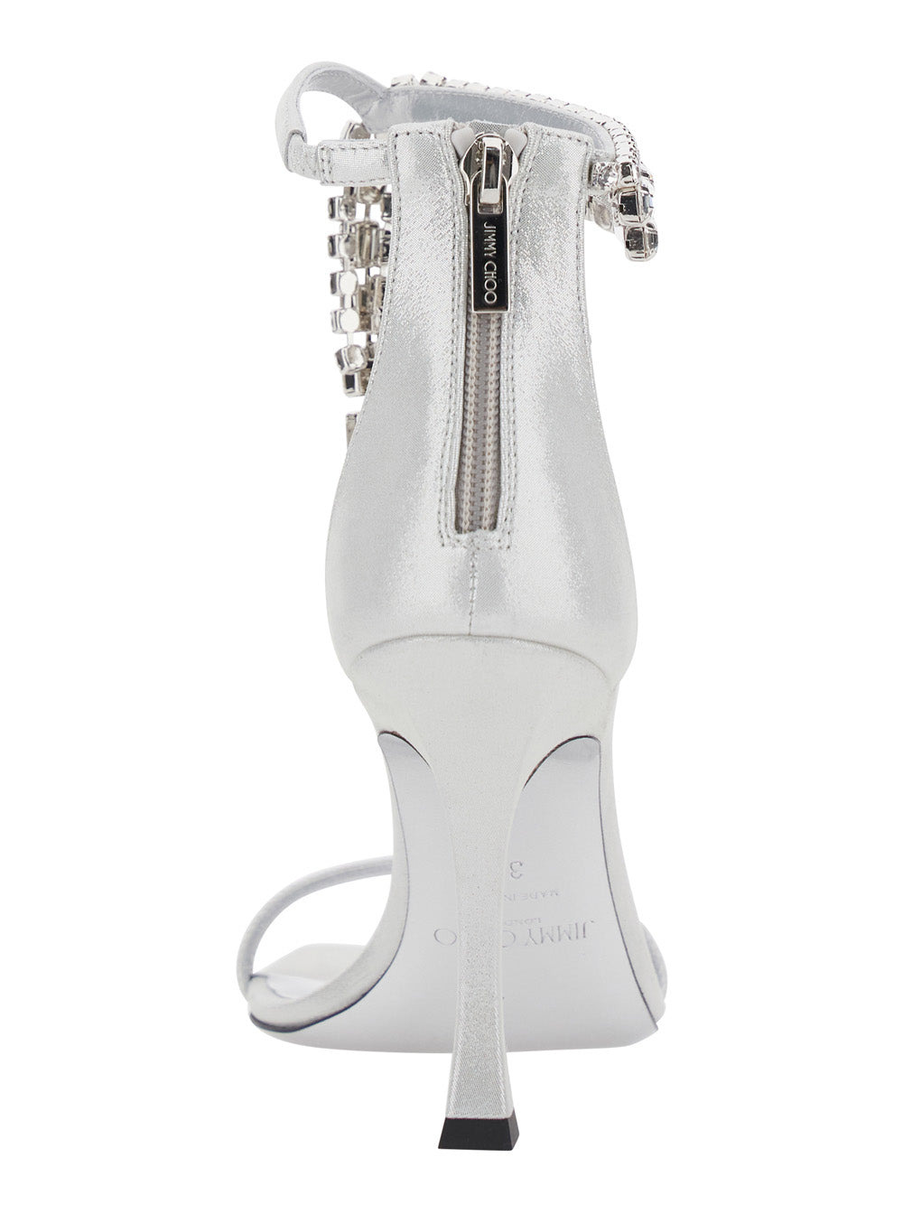 Jimmy Choo Women 'Crystal' Metallic Sandals With Rhinestoned Ankle Strap And High Curved Heel In Lea - 4
