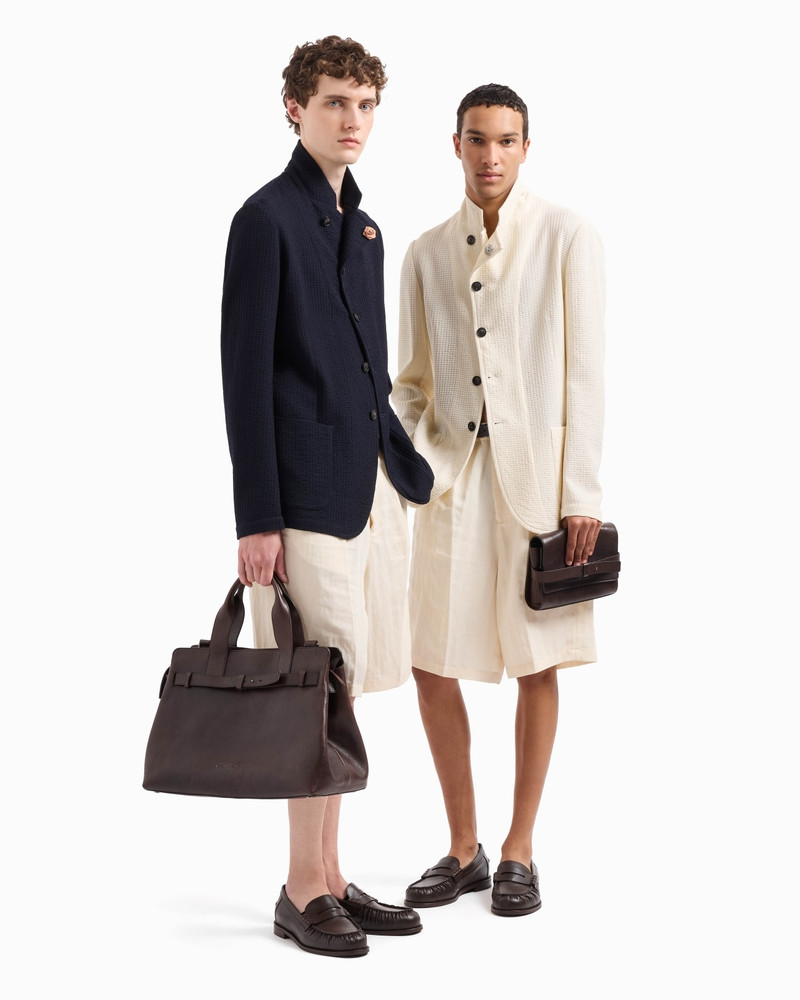 EMPORIO ARMANI GURU-COLLAR JACKET WITH OFF-CENTRE FASTENING IN ARMURE VIRGIN WOOL outlook