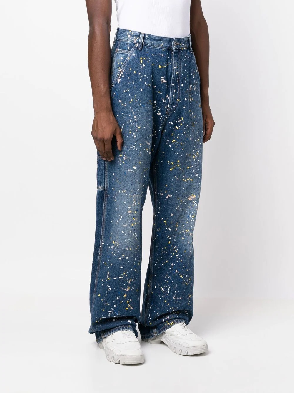 paint-splattered wide-leg jeans - 3