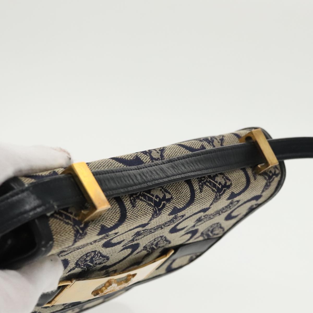 CELINE C Sulky Shoulder Bag Canvas Navy Gold - 6