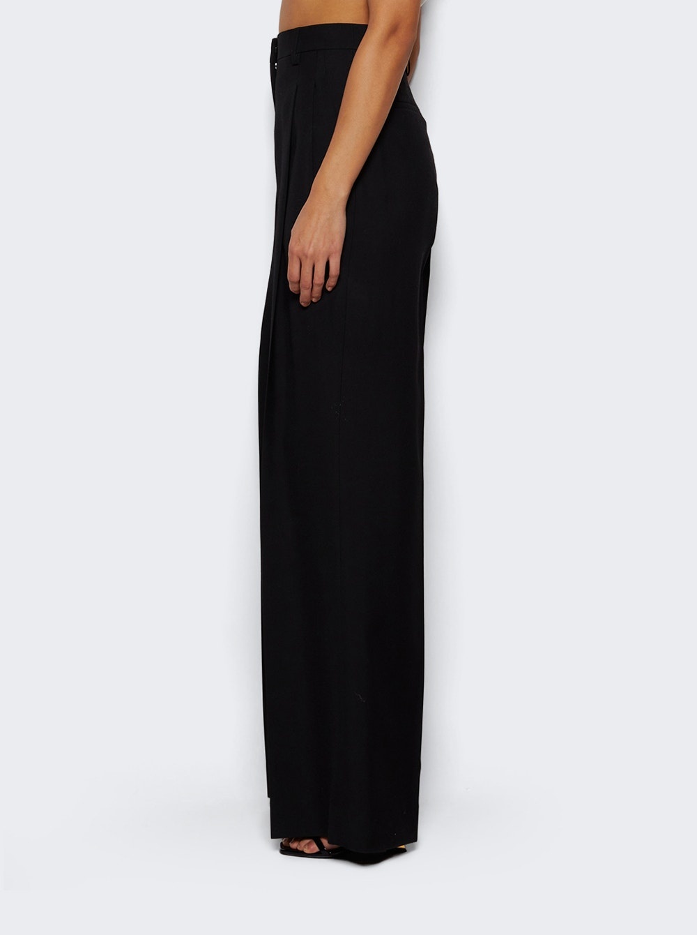 Double Pleat Wide Leg Wool Trousers Black - 4