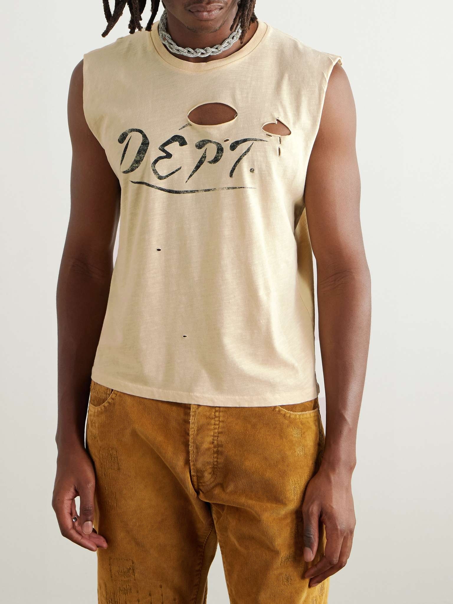 Cropped Distressed Logo-Print Cotton-Jersey Tank Top - 3