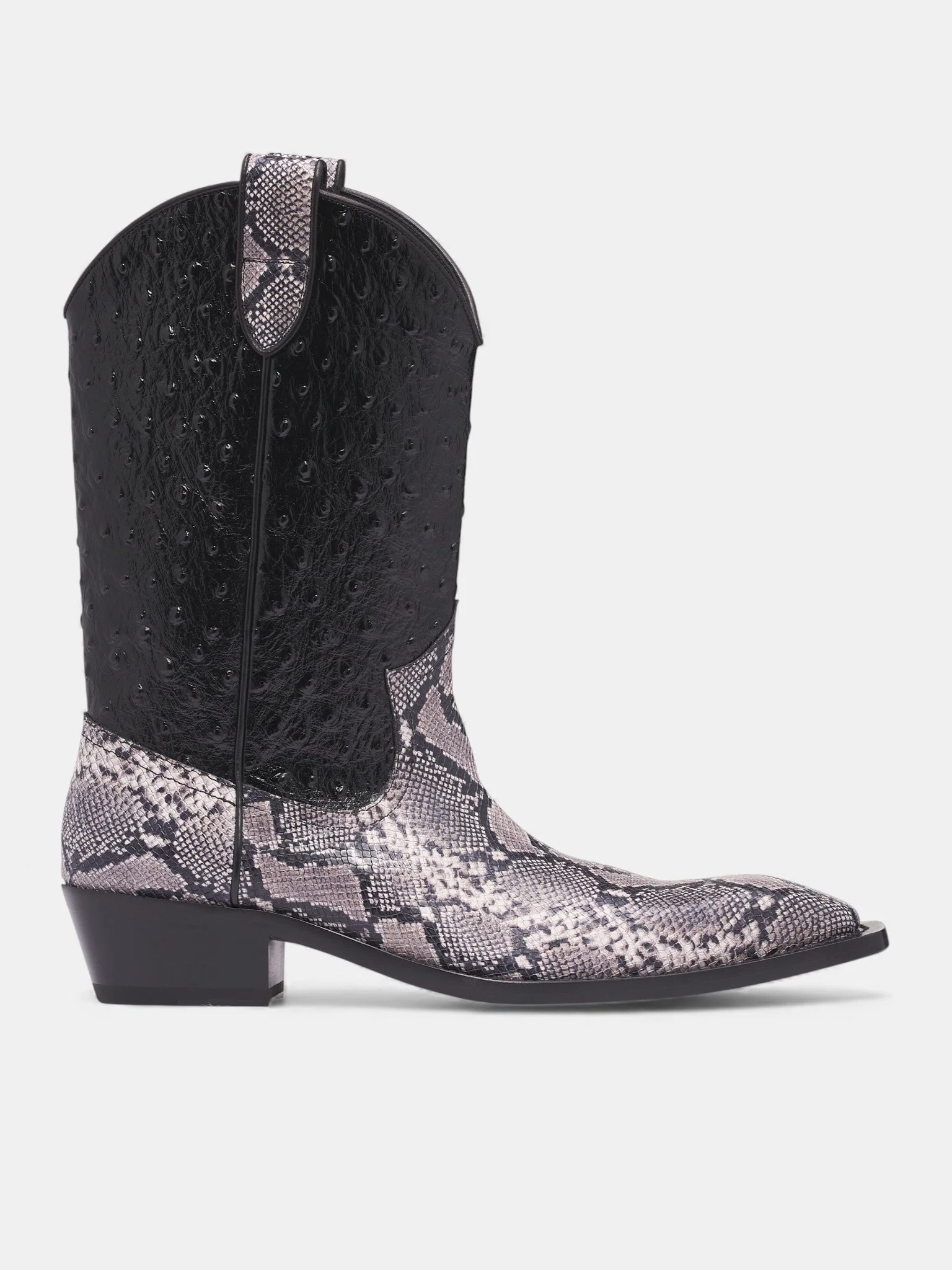 Leather Ostrich Snakeskin Cowboy Boots - 1