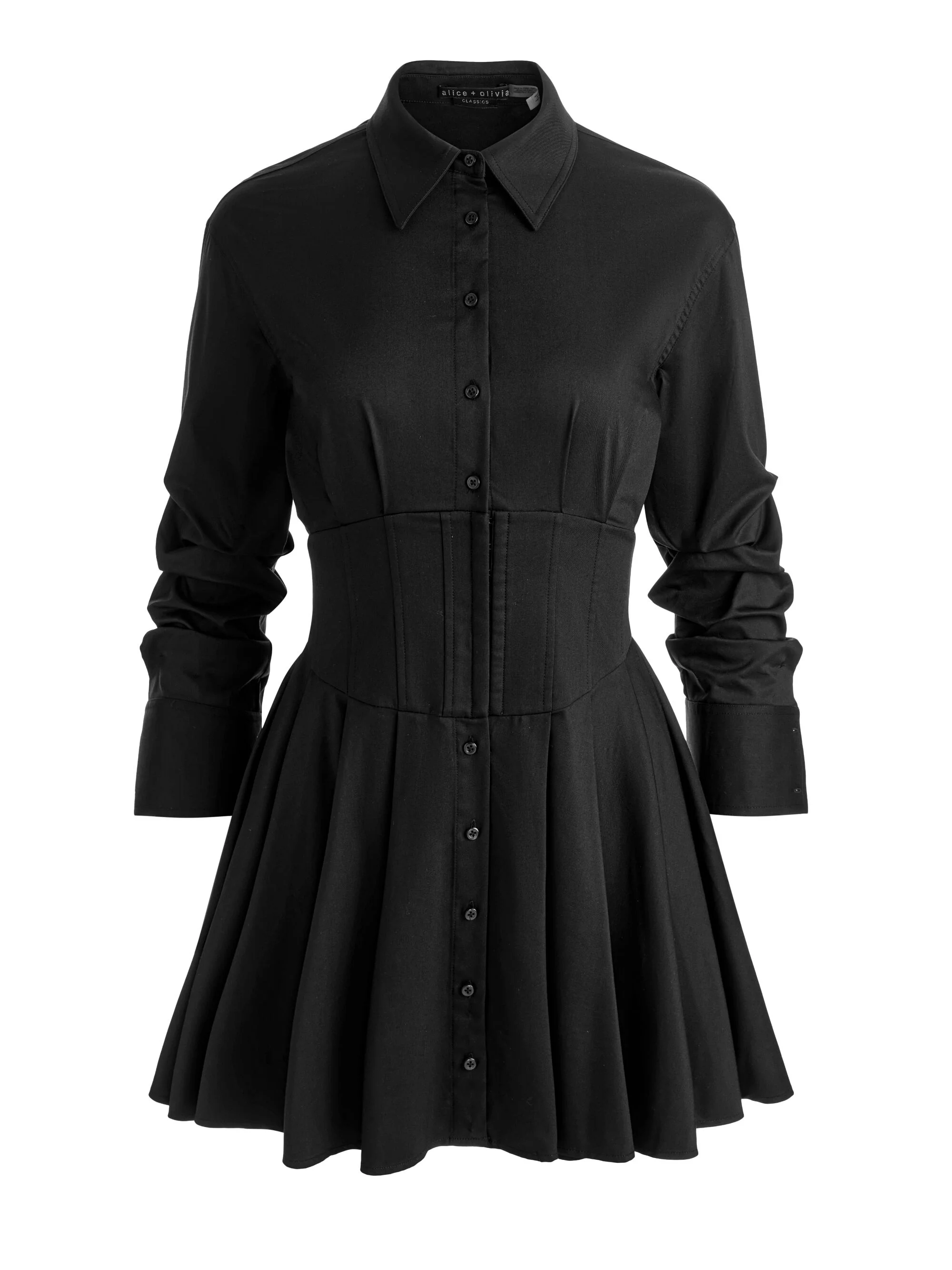 EDIE CORSET MINI SHIRT DRESS - BLACK - 1