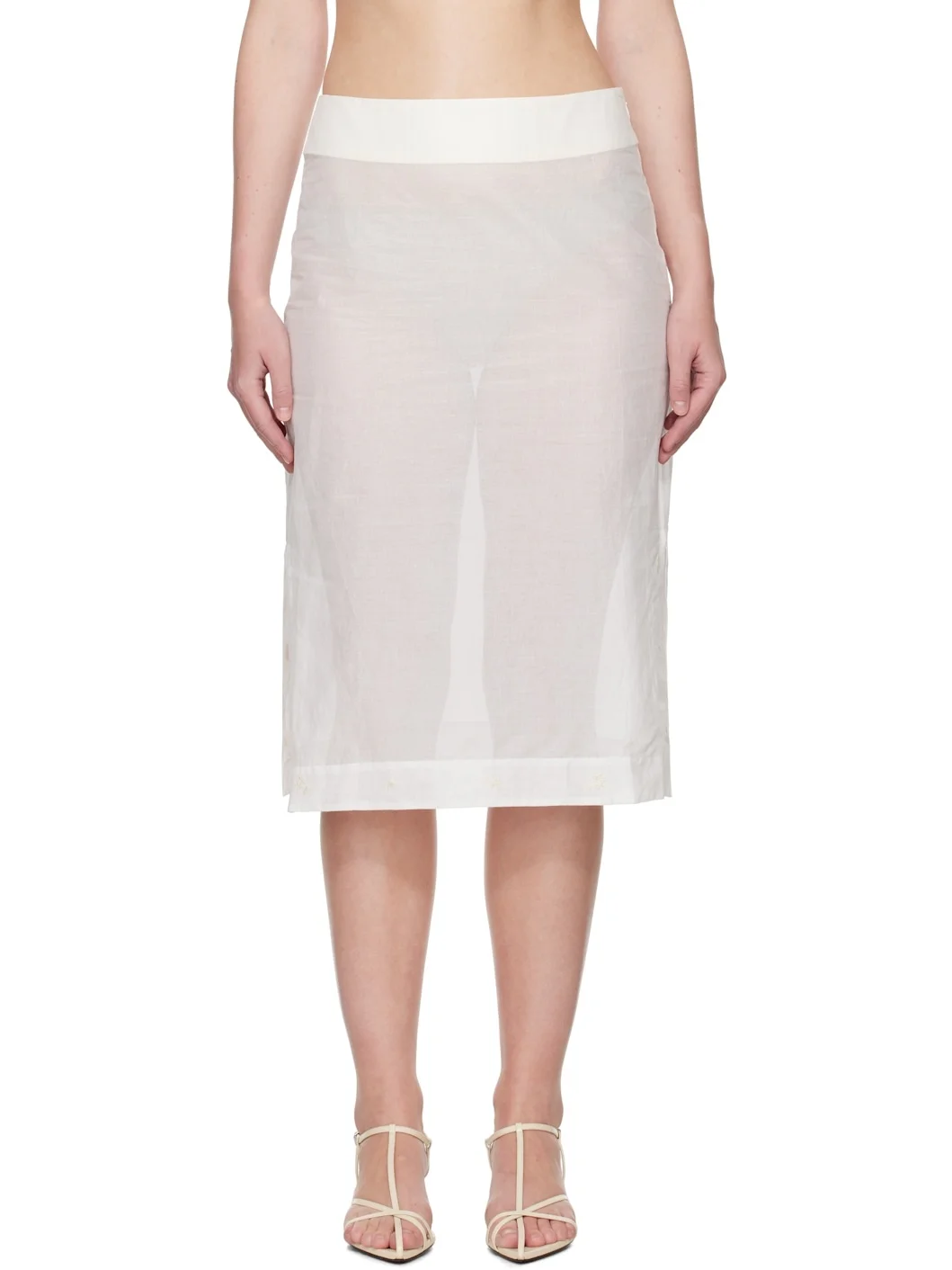White Embroidered Organza Midi Skirt - 1