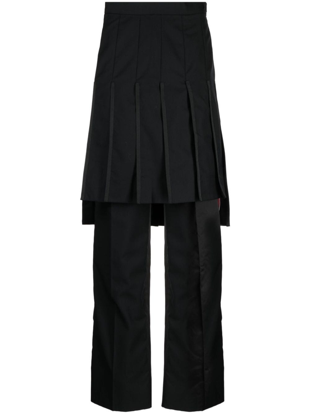 Navy Wool Tech Milano Contrast Stitch Pleated Knee Length Skirt