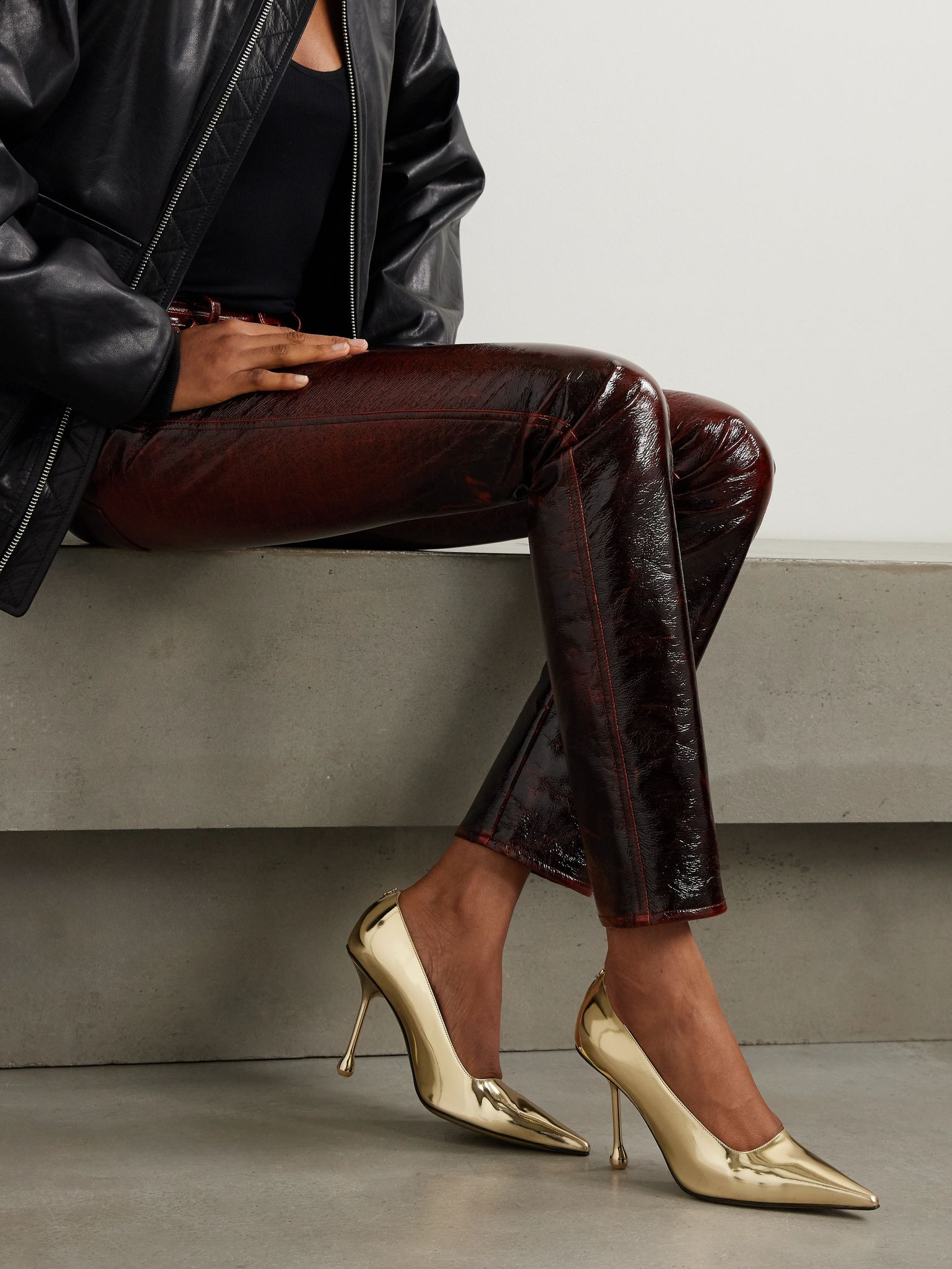 Ixia 95 mirrored-leather point-toe pumps Gold - 2