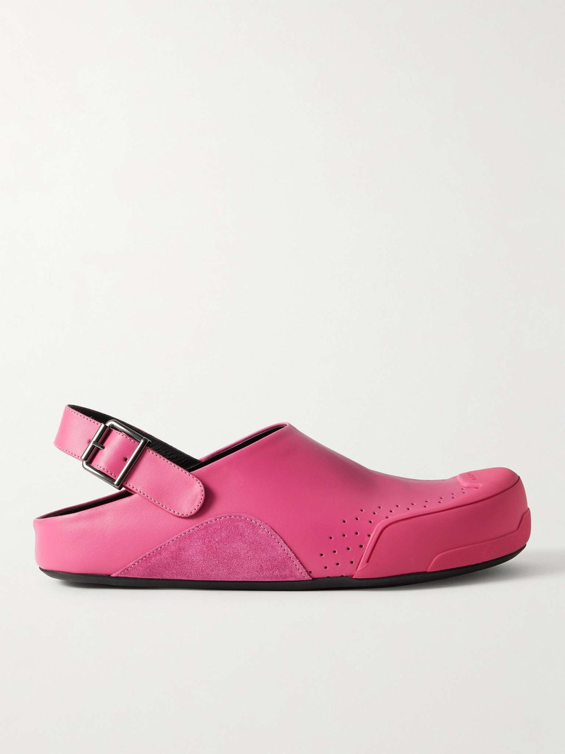 Rubber and Suede-Trimmed Leather Clogs 1