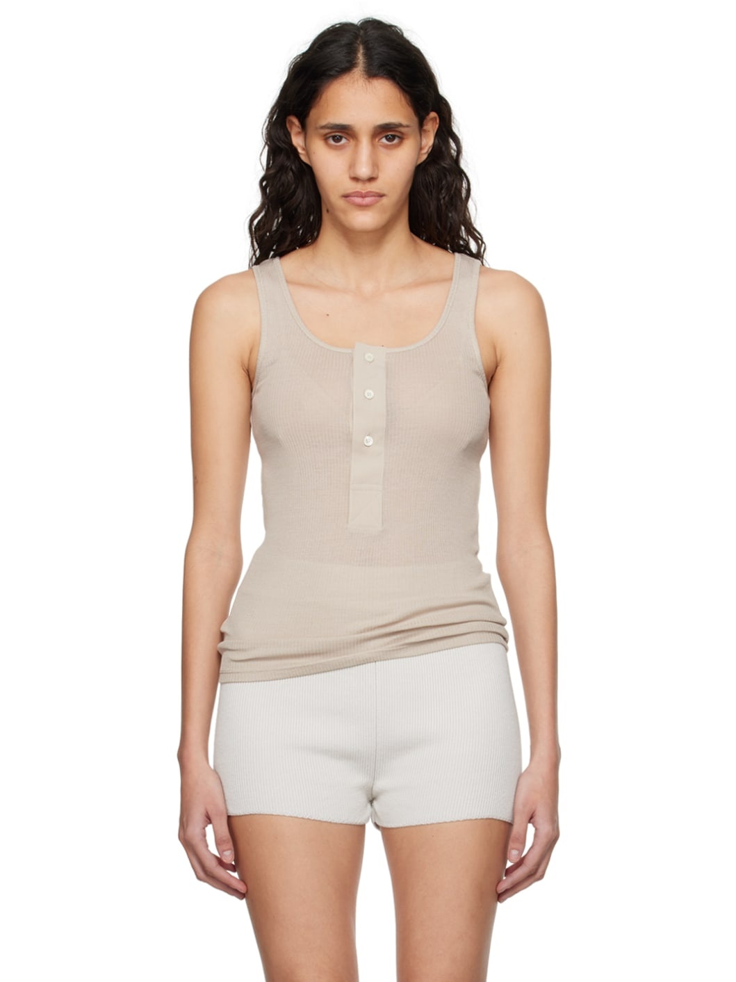 Beige Button Tank Top - 1