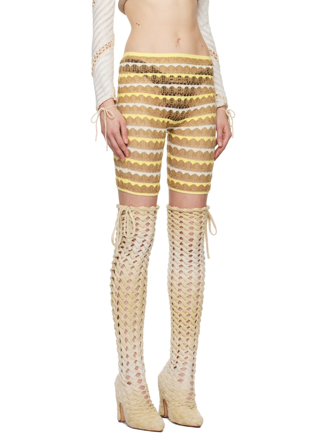 SSENSE Exclusive Yellow & Tan Lacey Shorts - 2