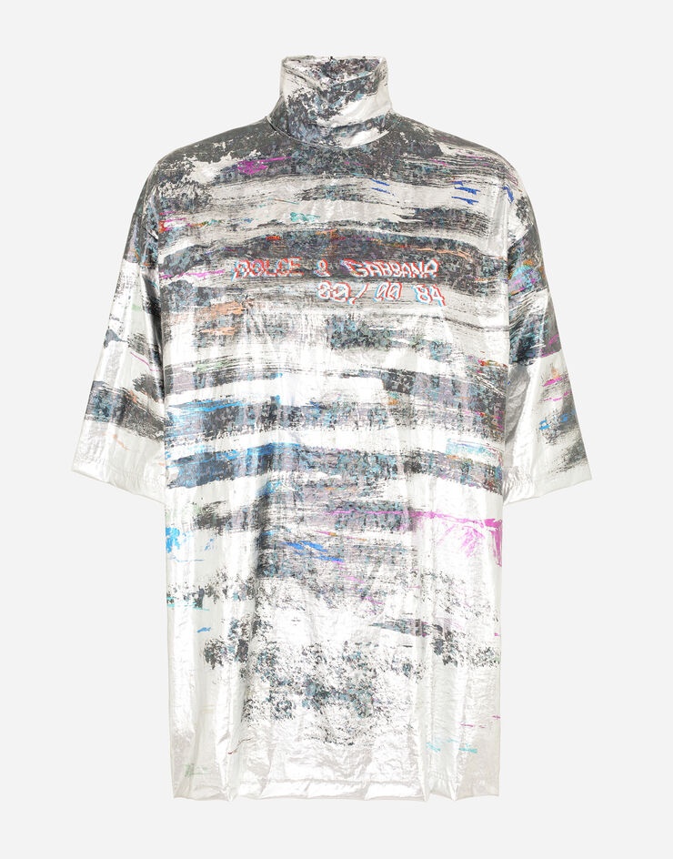 Jersey T-shirt with foiled glitch print - 3