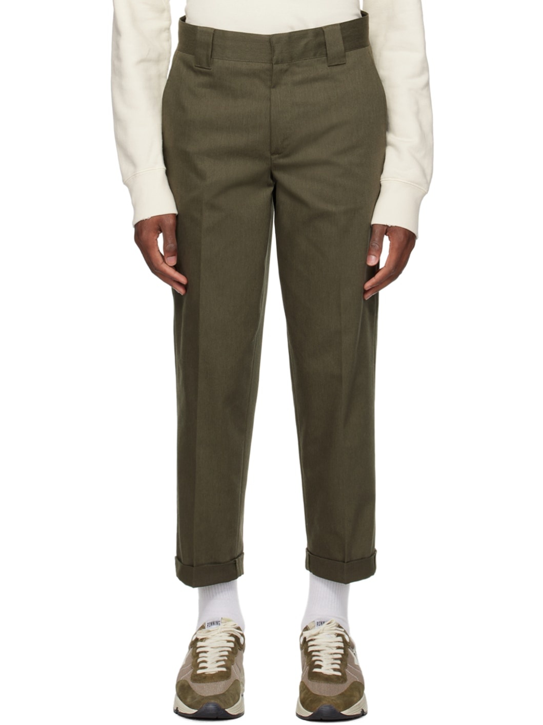 Men’s pants in beige and brown wool and silk blend fabric
