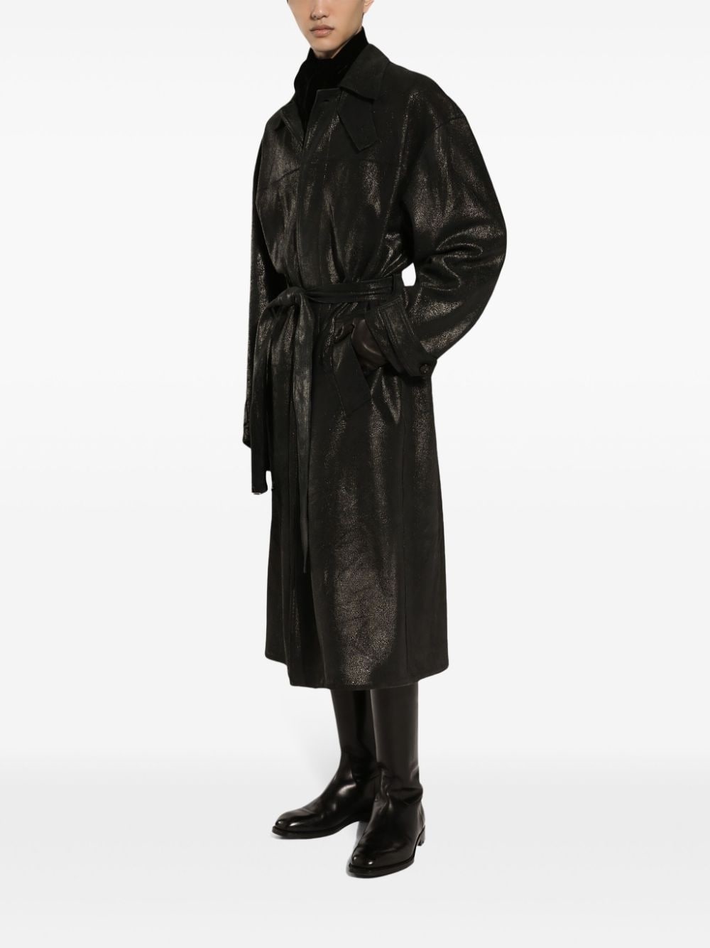 belted leather coat - 3
