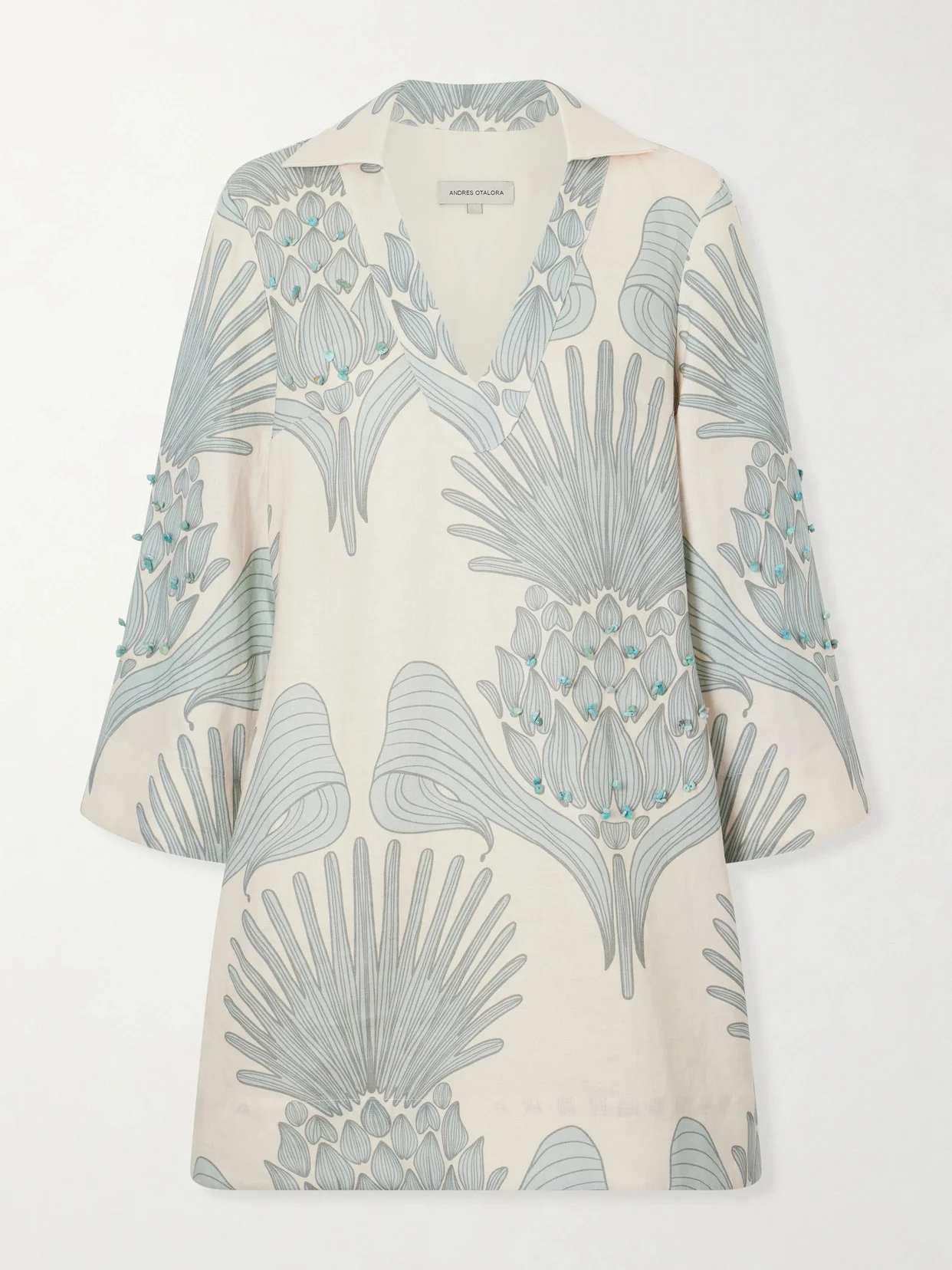 Aziza Mia Embellished Printed Linen Mini Dress - 1