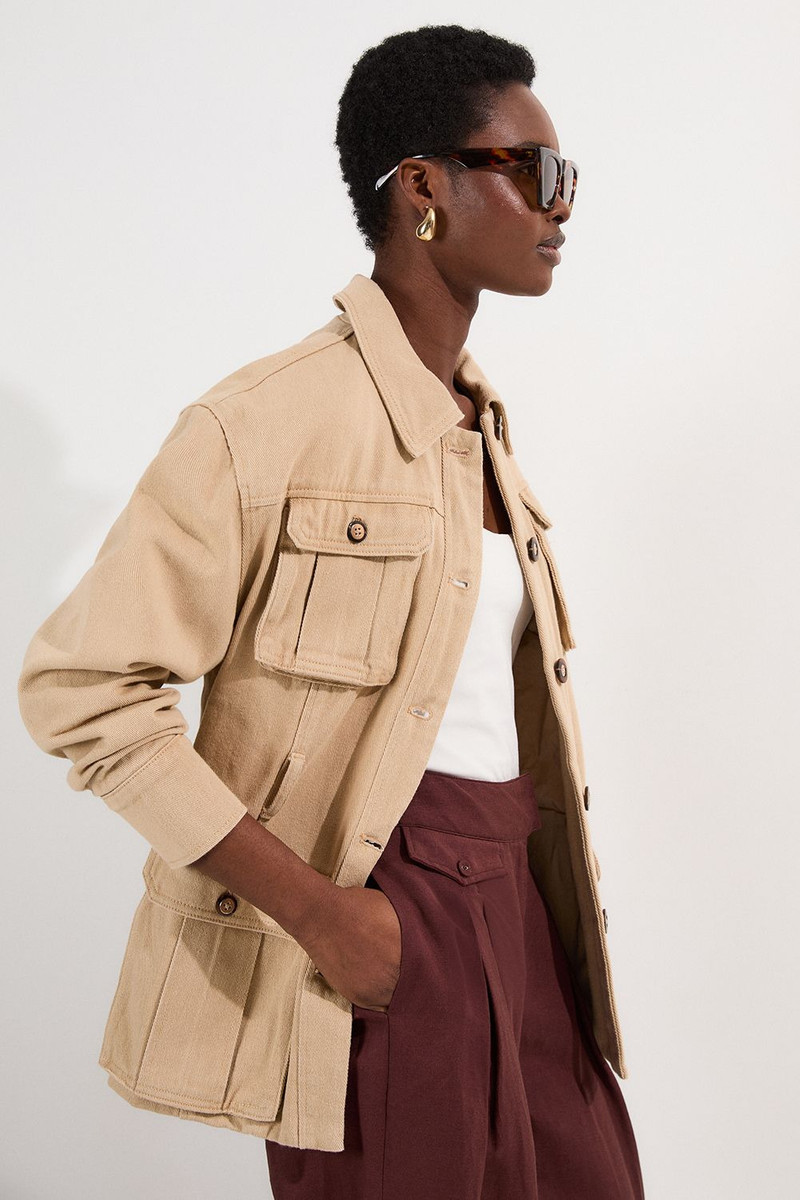 Denim Pocket Detail Belted Safari Jacket 1