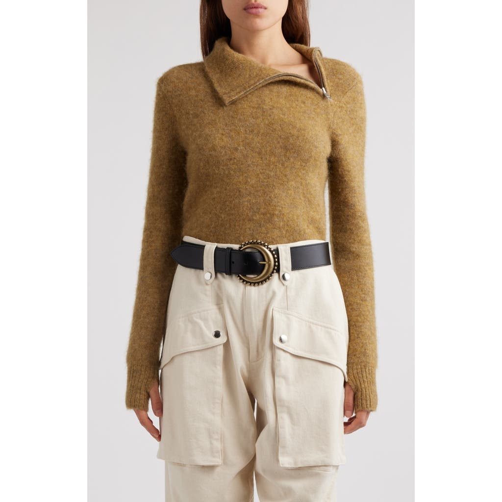 Isabel Marant Étoile Odelle Alpaca Blend Zip Shoulder Sweater in Honey at Nordstrom - 1