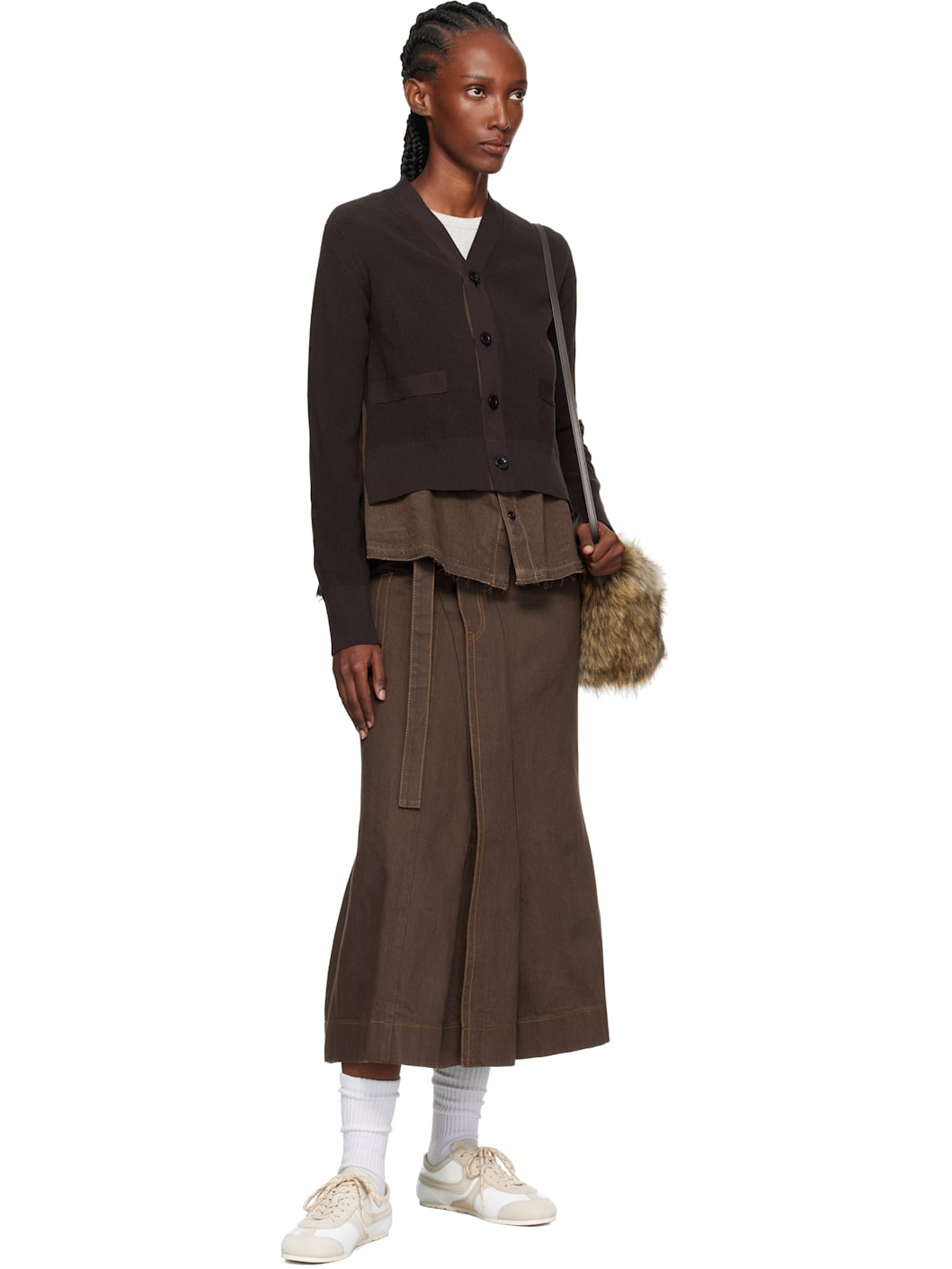 Brown Denim x Knit Cardigan - 4