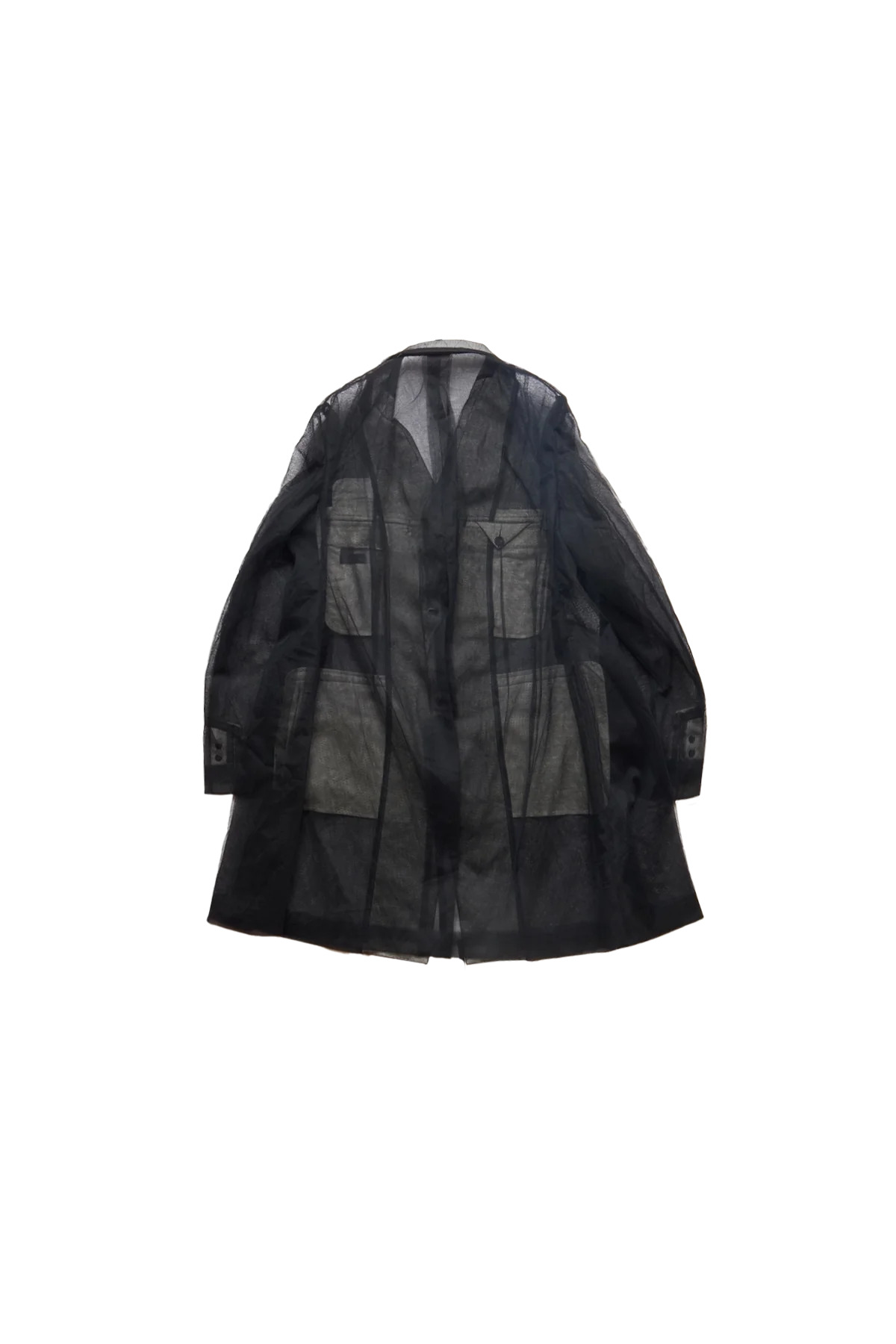 Comme Des Garcons Homme Plus Tulle-Inserts Coat Black - 2