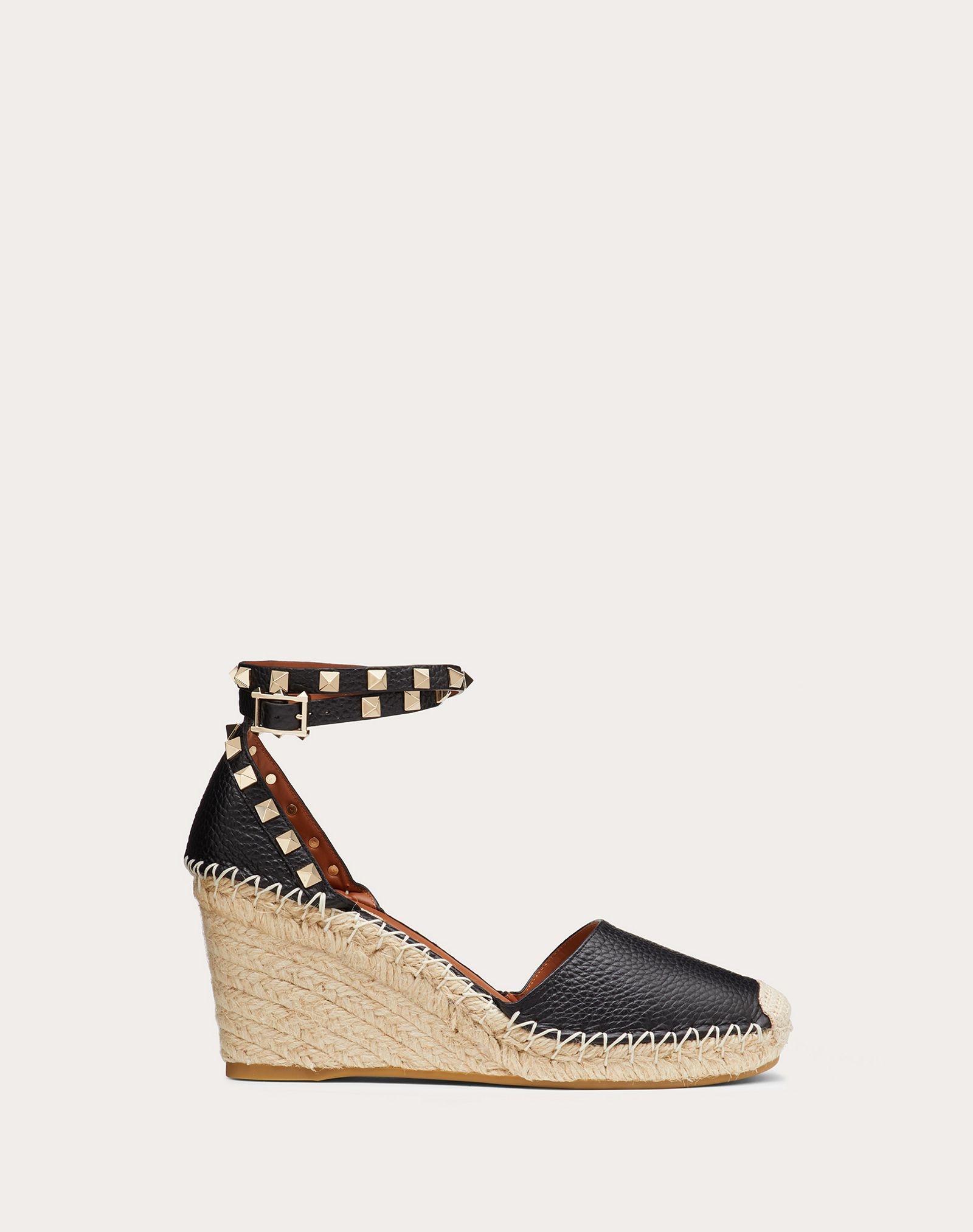 Rockstud Double Grainy Calfskin Leather Wedge Espadrille 65 mm - 1