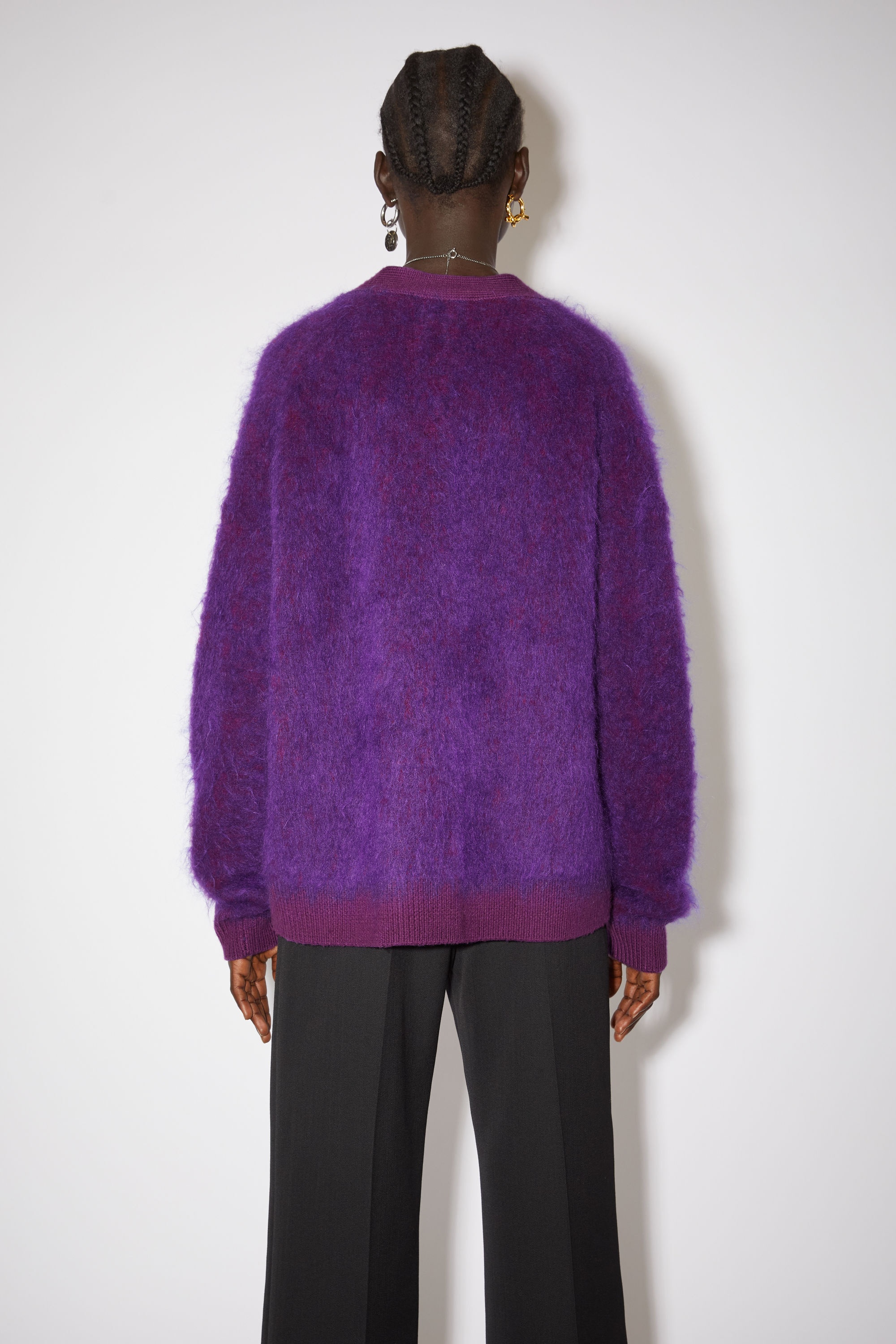 Mohair wool fluffy cardigan - Violet purple - 3
