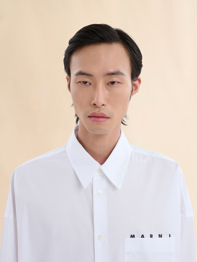 WHITE ORGANIC POPLIN SHIRT WITH PEEPING MARNI LOGO - 4