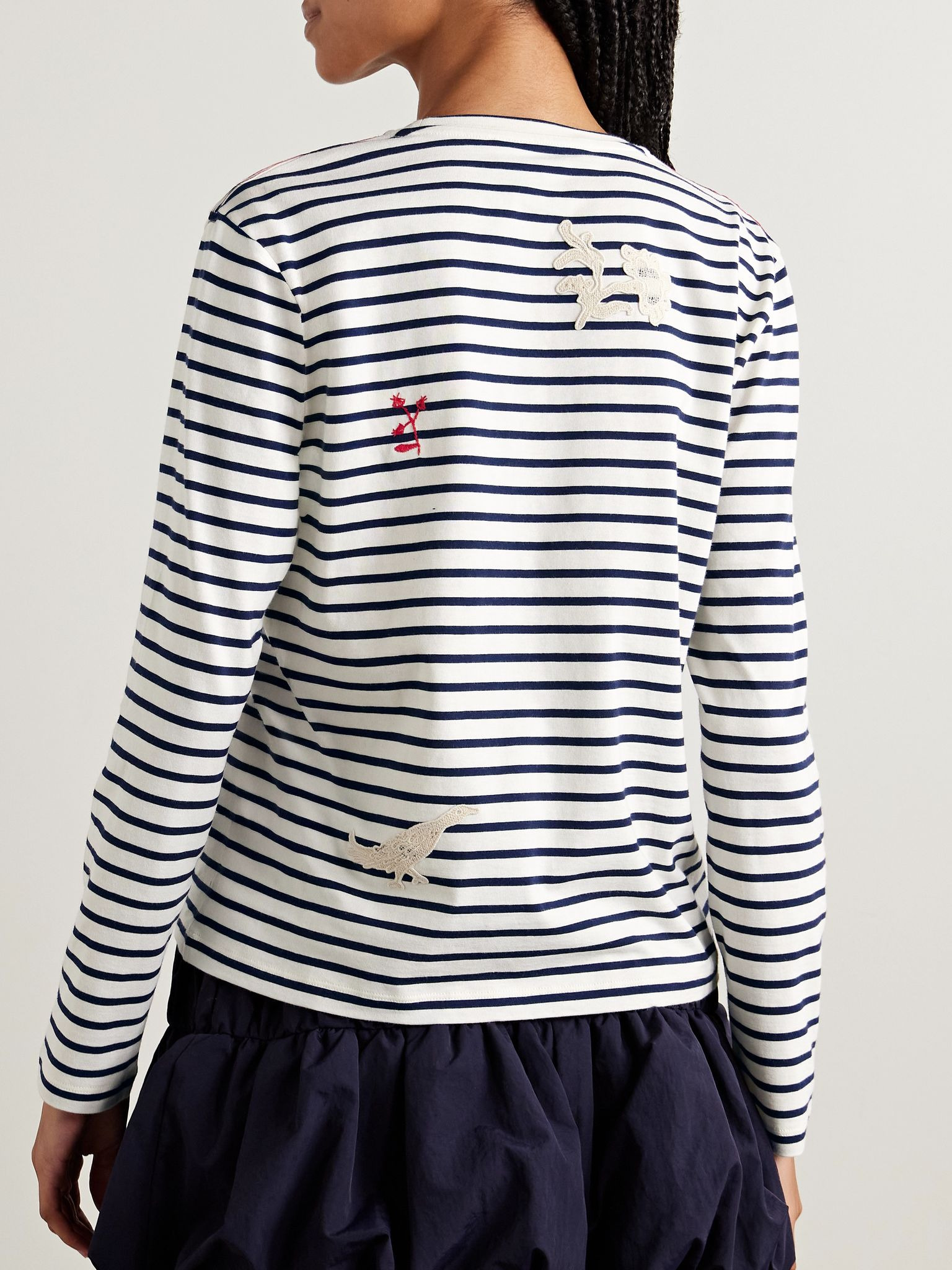Athena appliquéd embroidered striped cotton-jersey T-shirt White - 4