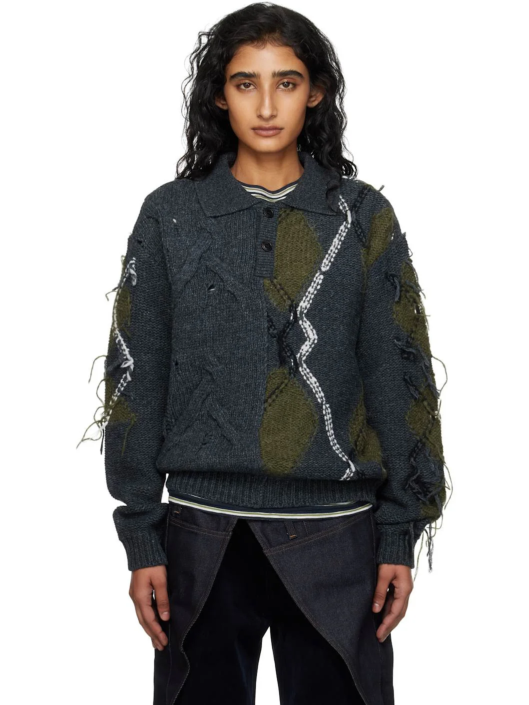 Gray & Khaki Argyle Fisherman Polo - 1