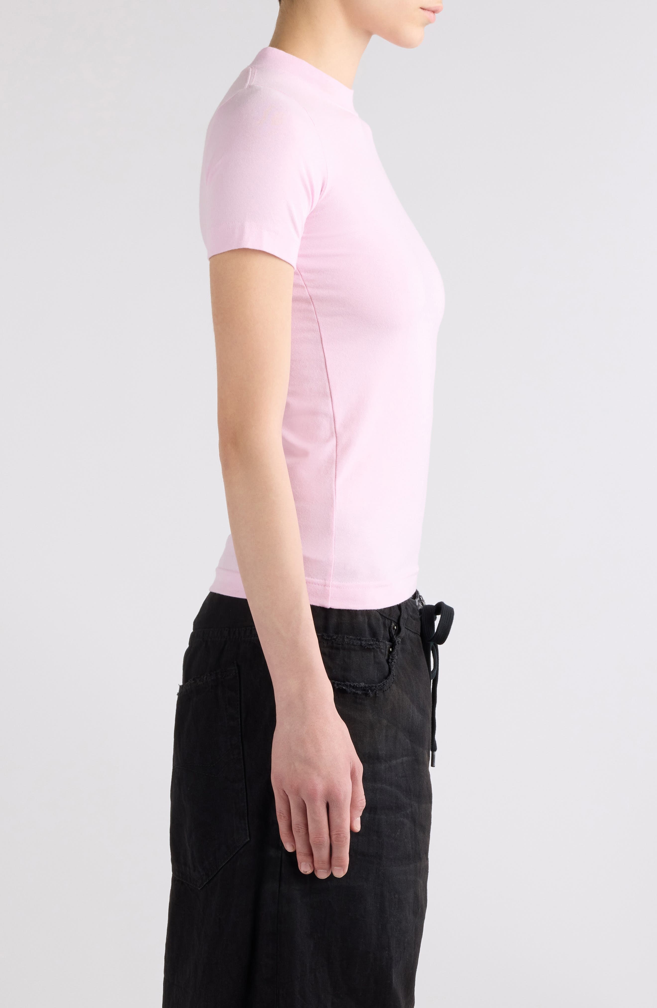 Balenciaga Logo Fitted Stretch Cotton T-Shirt in Light Pink/White at Nordstrom - 4
