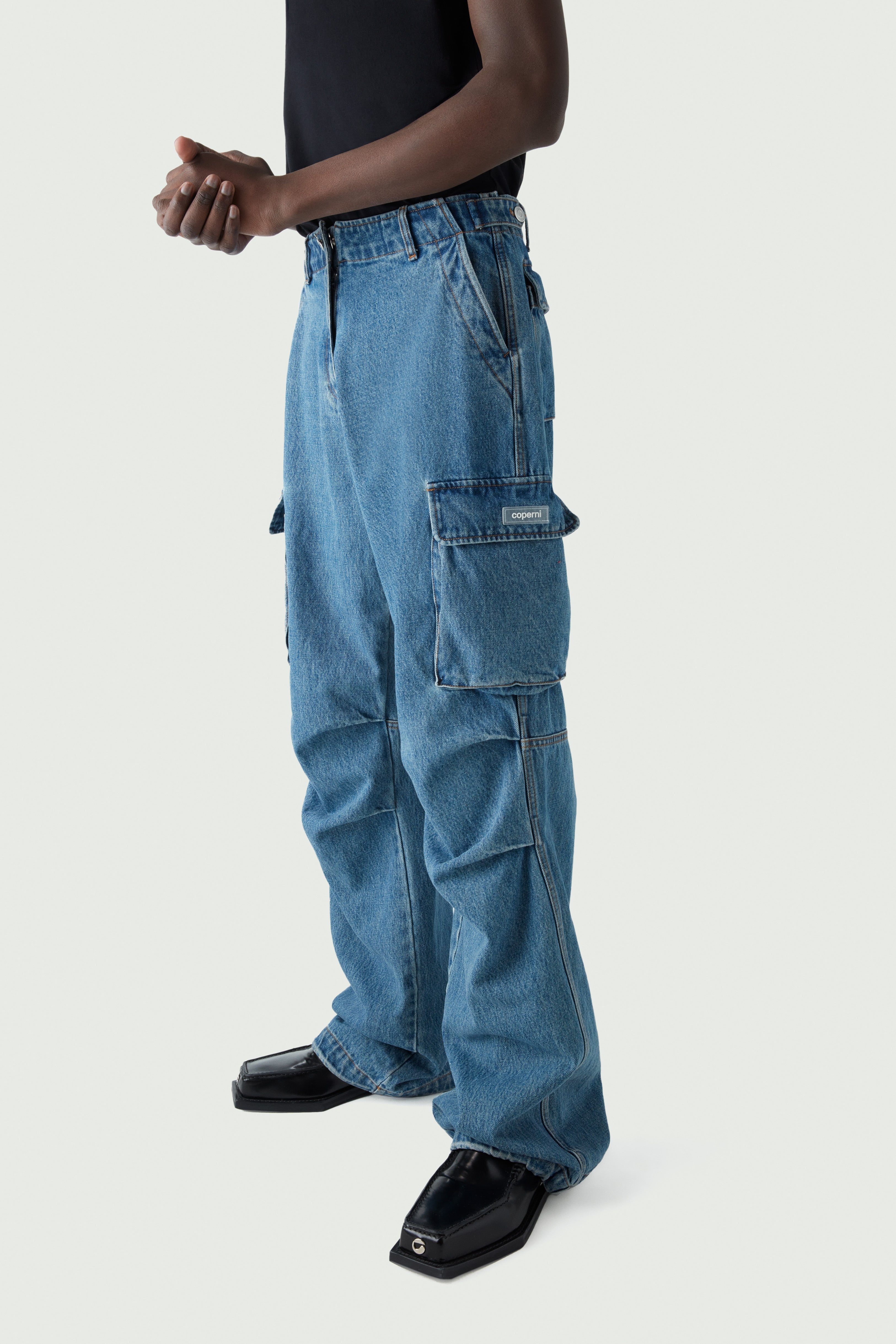 Denim Wide Leg Cargo Pants - 5