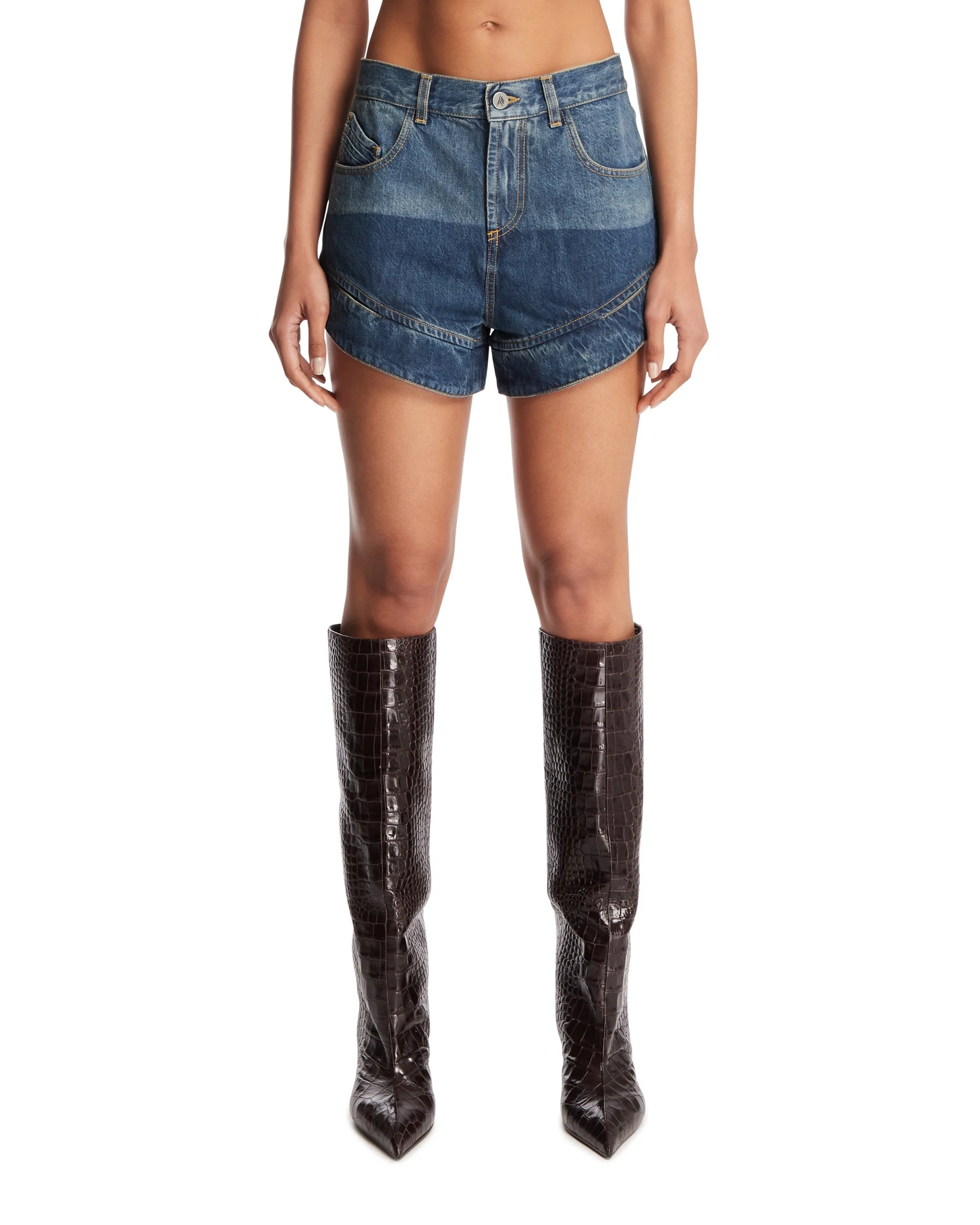 Blue Denim Cut-Out Shorts - 1