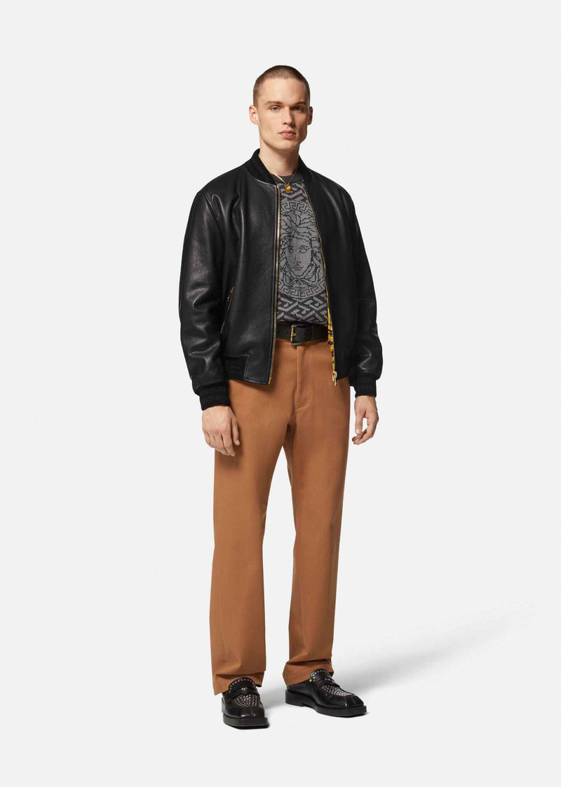 VERSACE Greca Leather Bomber Jacket outlook