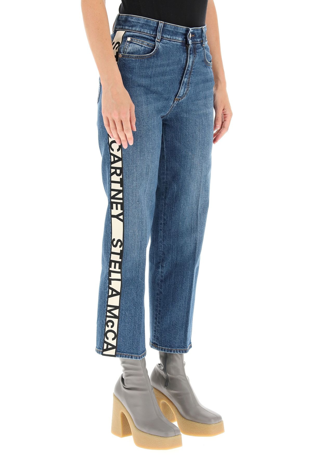 RISE CROPPED JEANS WITH MONOGRAM BANDS - 3